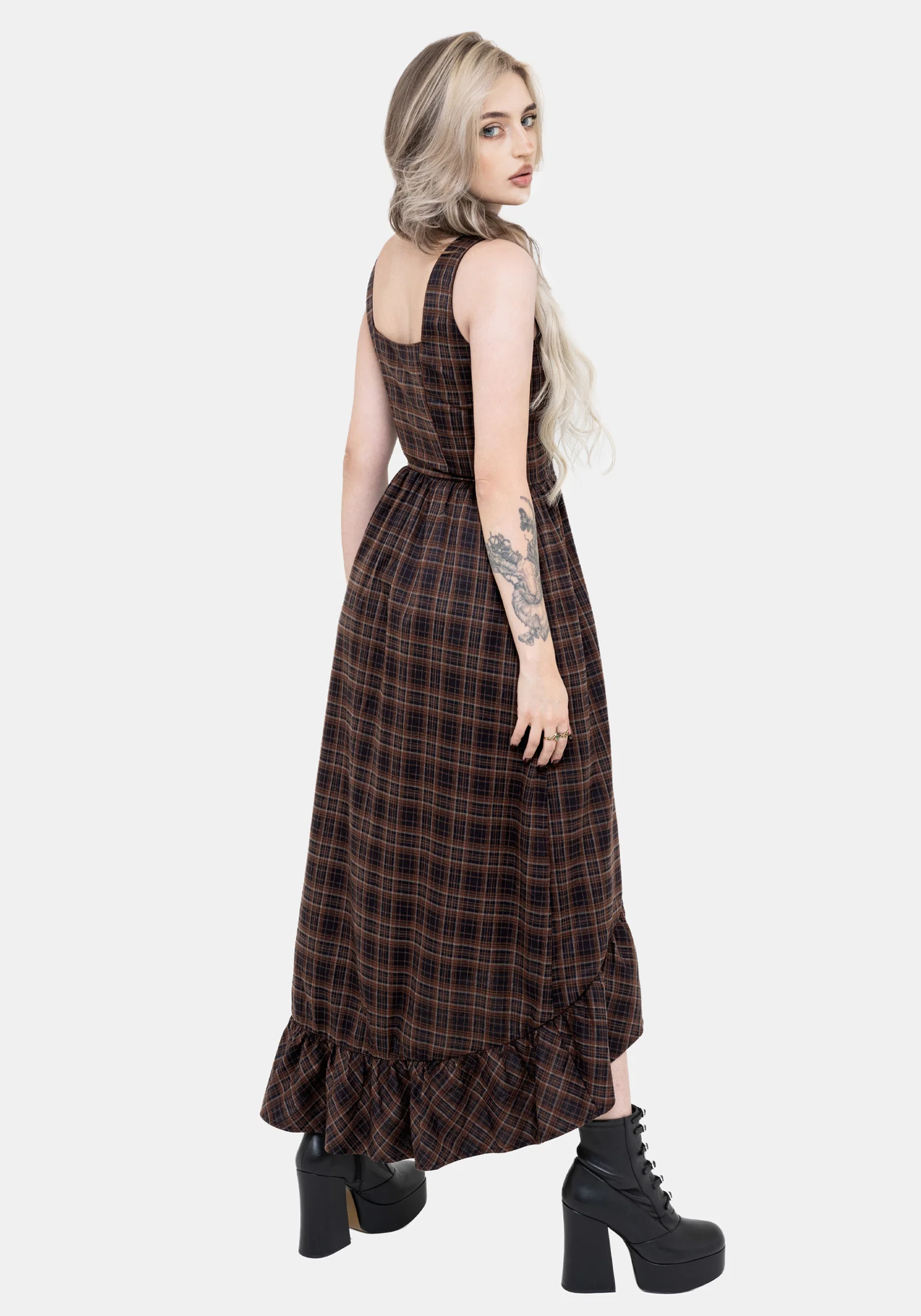Embla Check High Low Midaxi Dress - Image 3