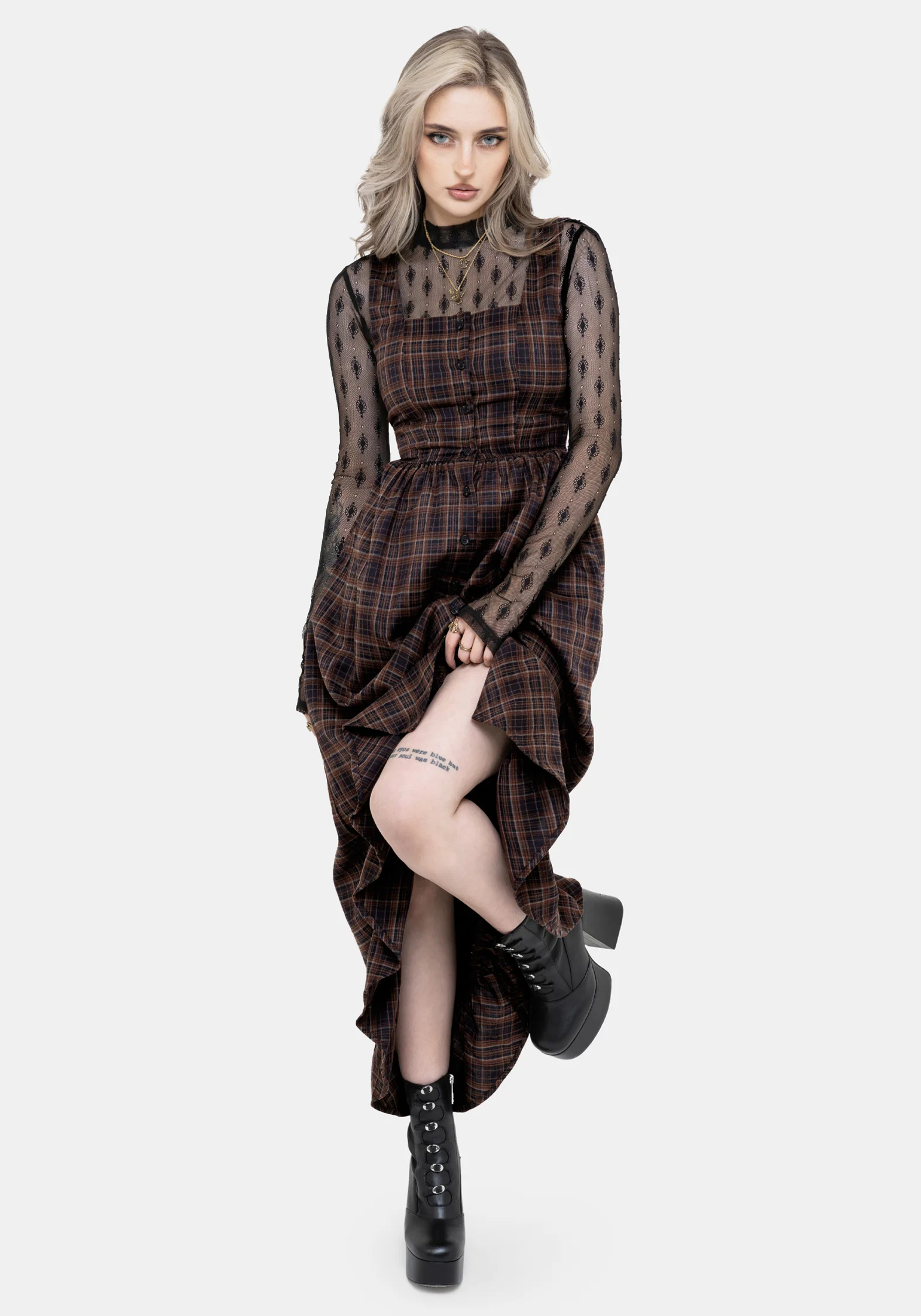 Embla Check High Low Midaxi Dress - Image 4