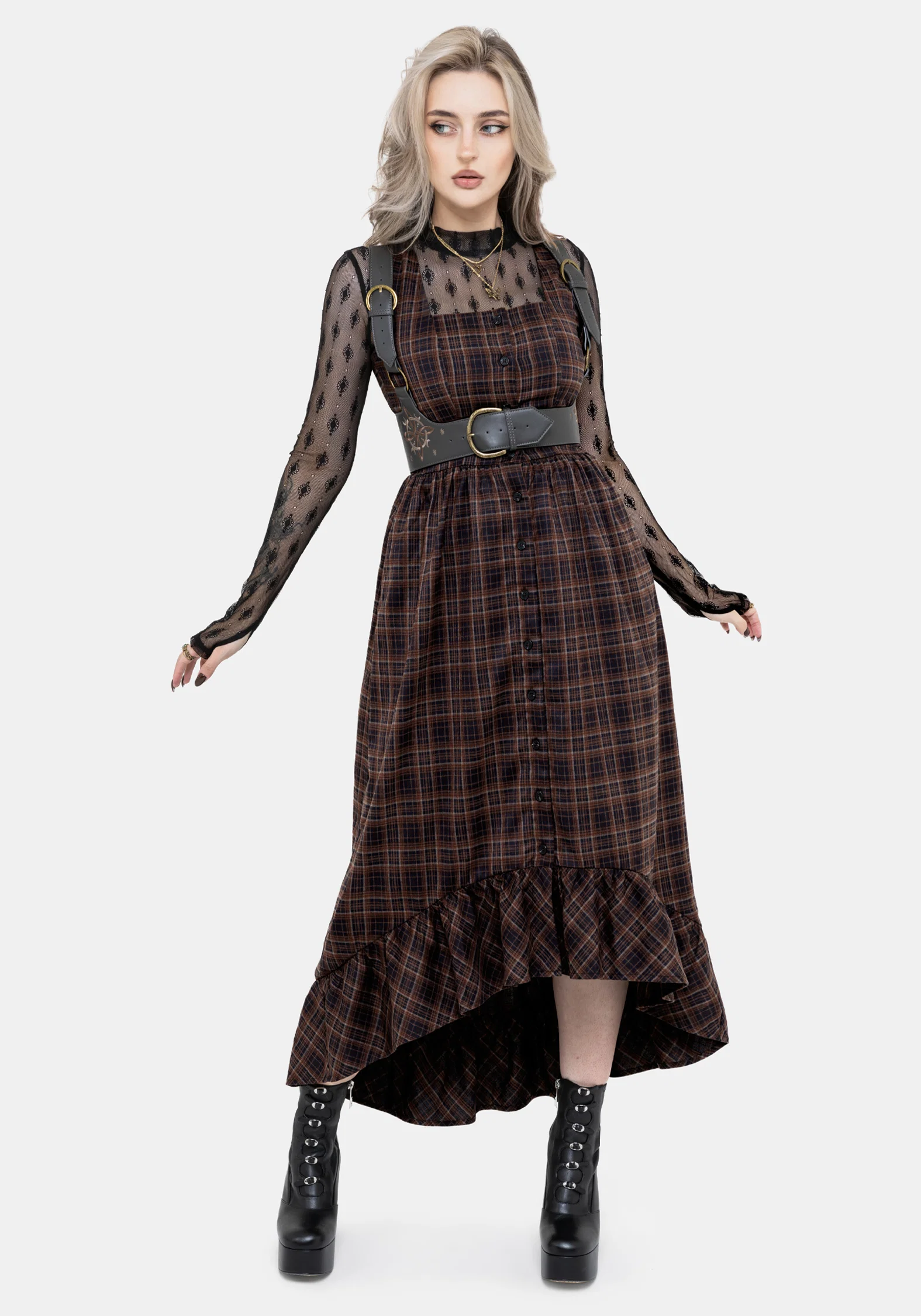 Embla Check High Low Midaxi Dress - Image 6