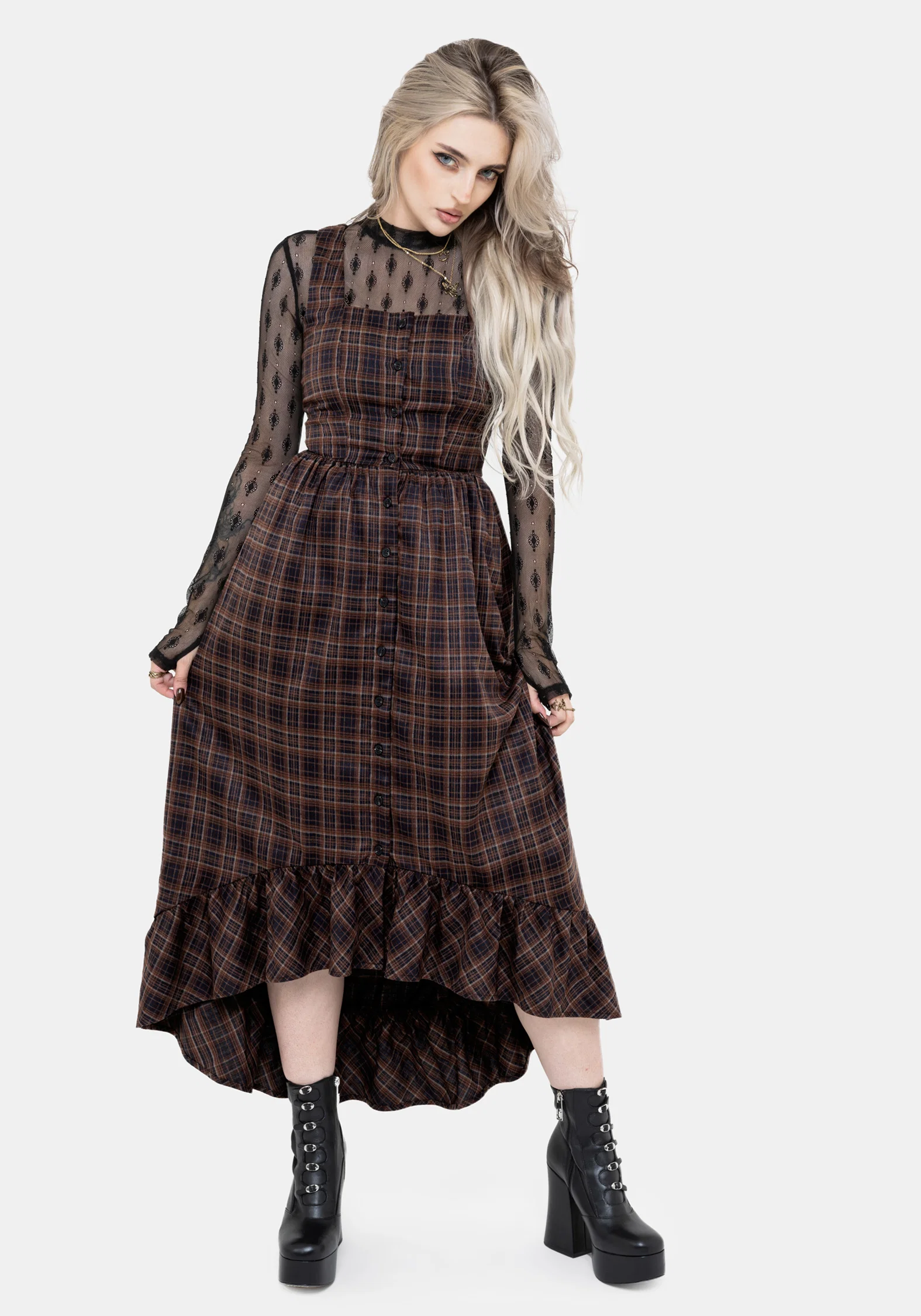 Embla Check High Low Midaxi Dress - Image 7