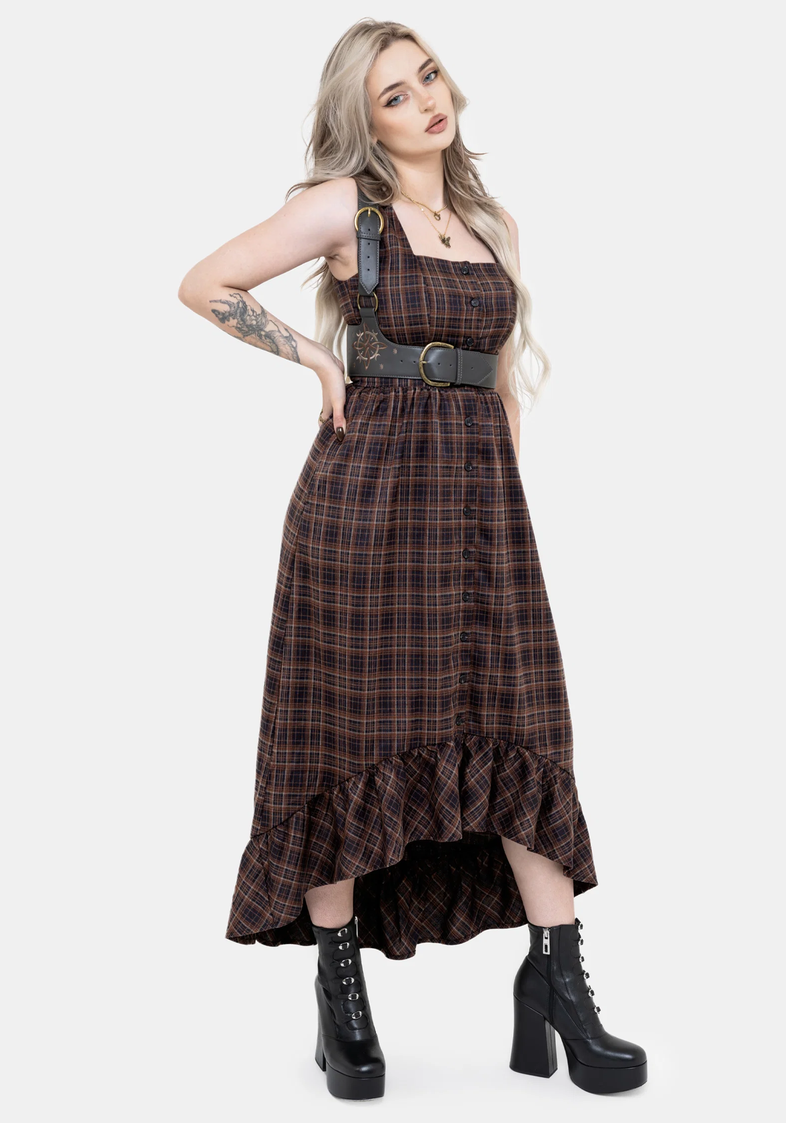 Embla Check High Low Midaxi Dress - Image 8
