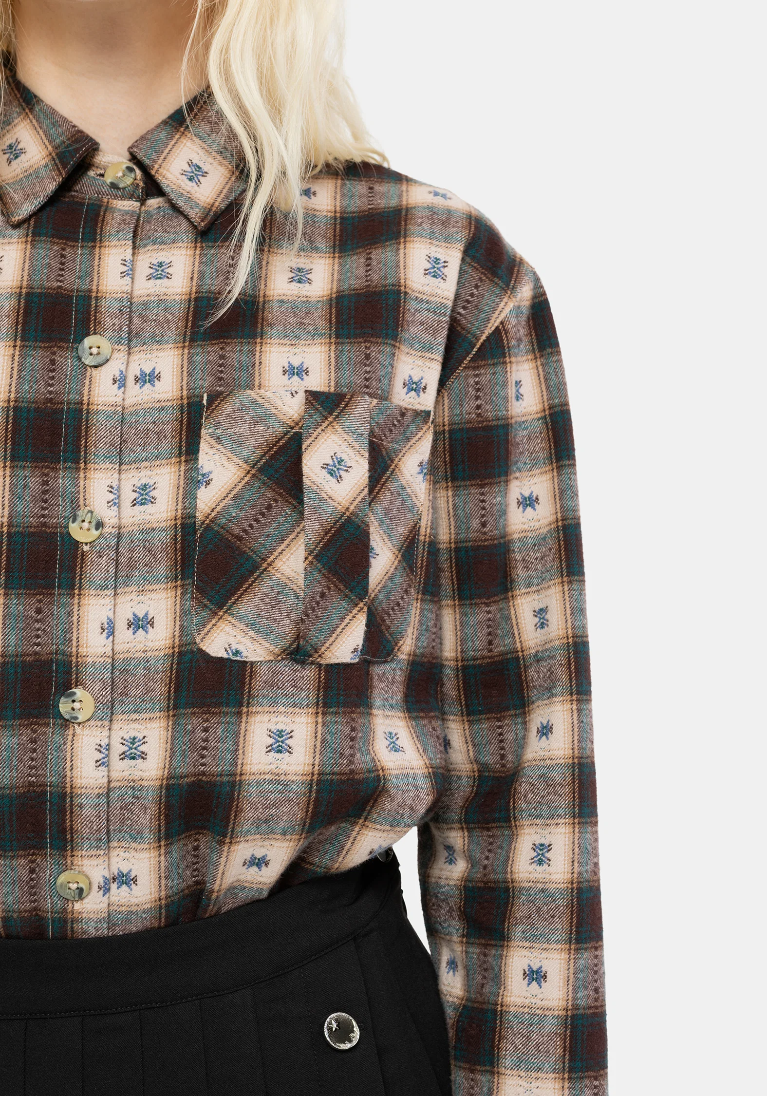 Emily Cotton Check Oversized Longline Shirt - Image 2