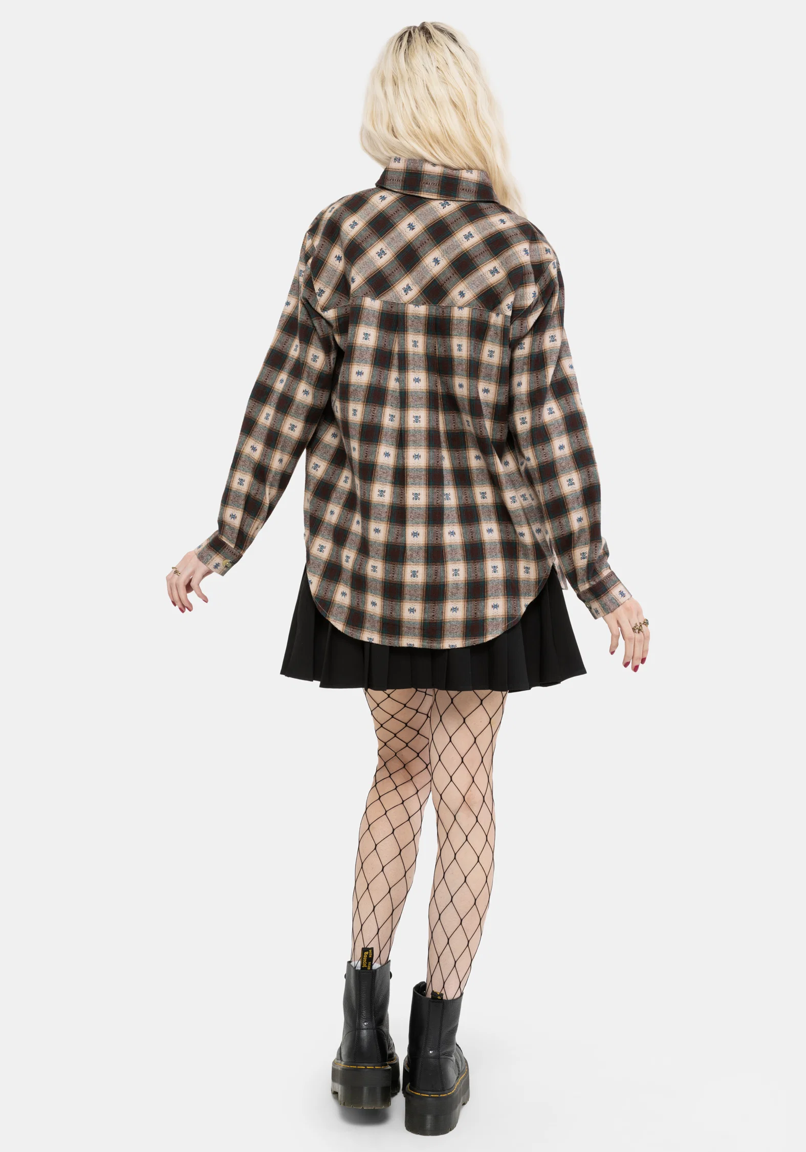 Emily Cotton Check Oversized Longline Shirt - Image 3