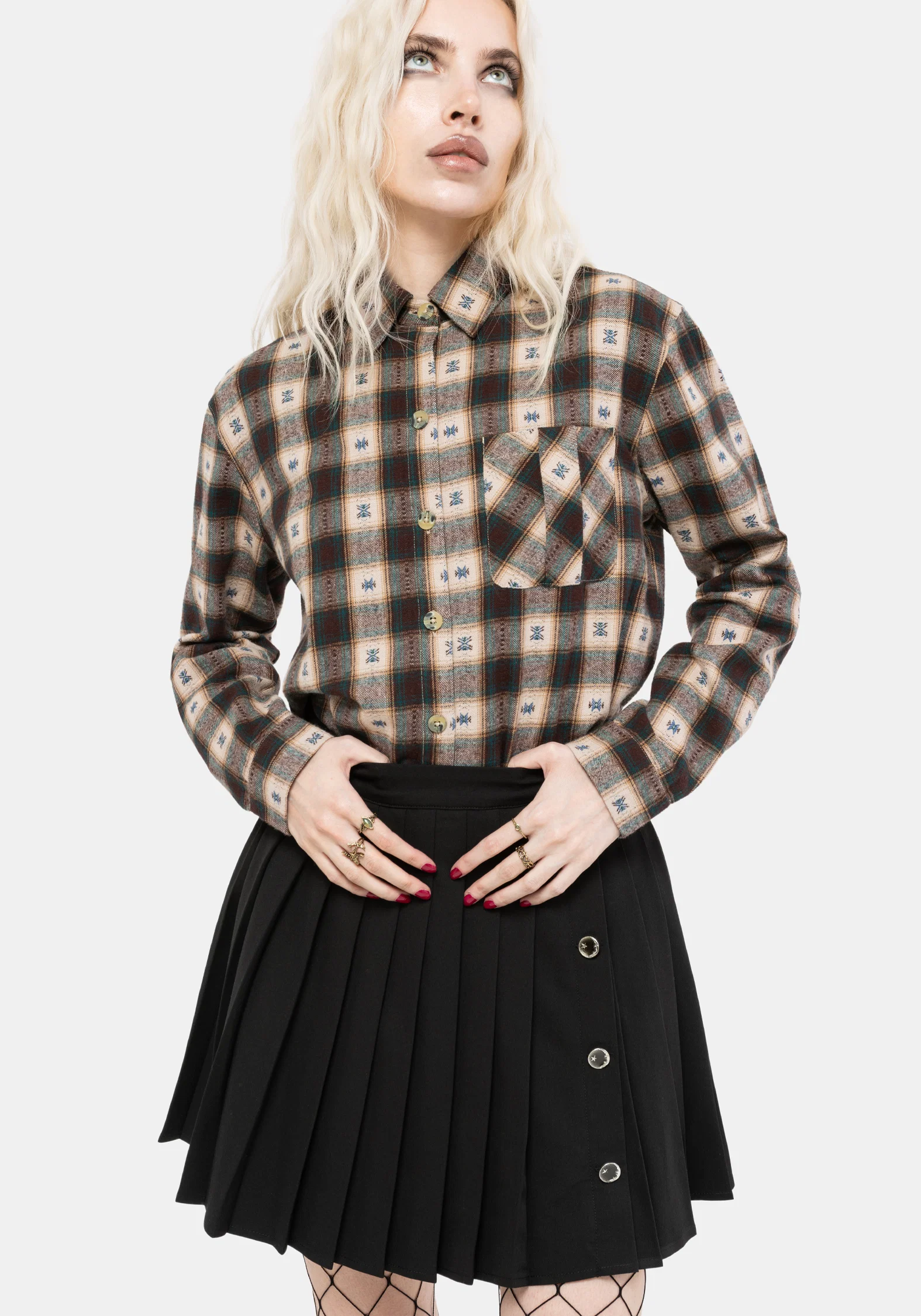 Emily Cotton Check Oversized Longline Shirt - Image 4
