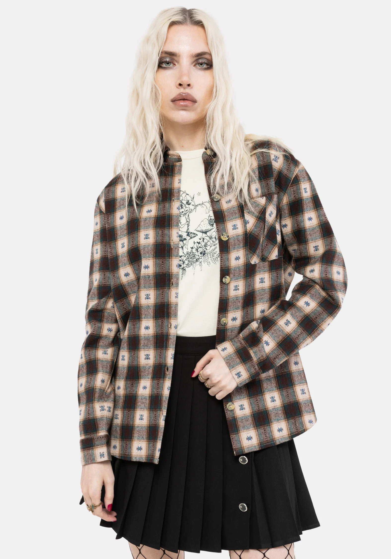 Emily Cotton Check Oversized Longline Shirt - Image 6