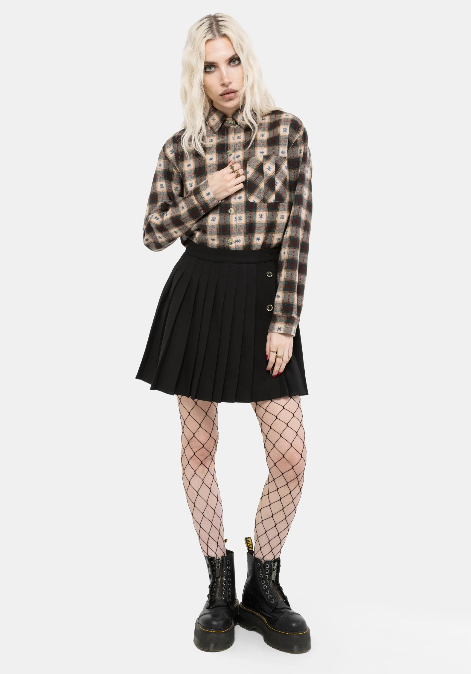 Emily Cotton Check Oversized Longline Shirt - Image 7