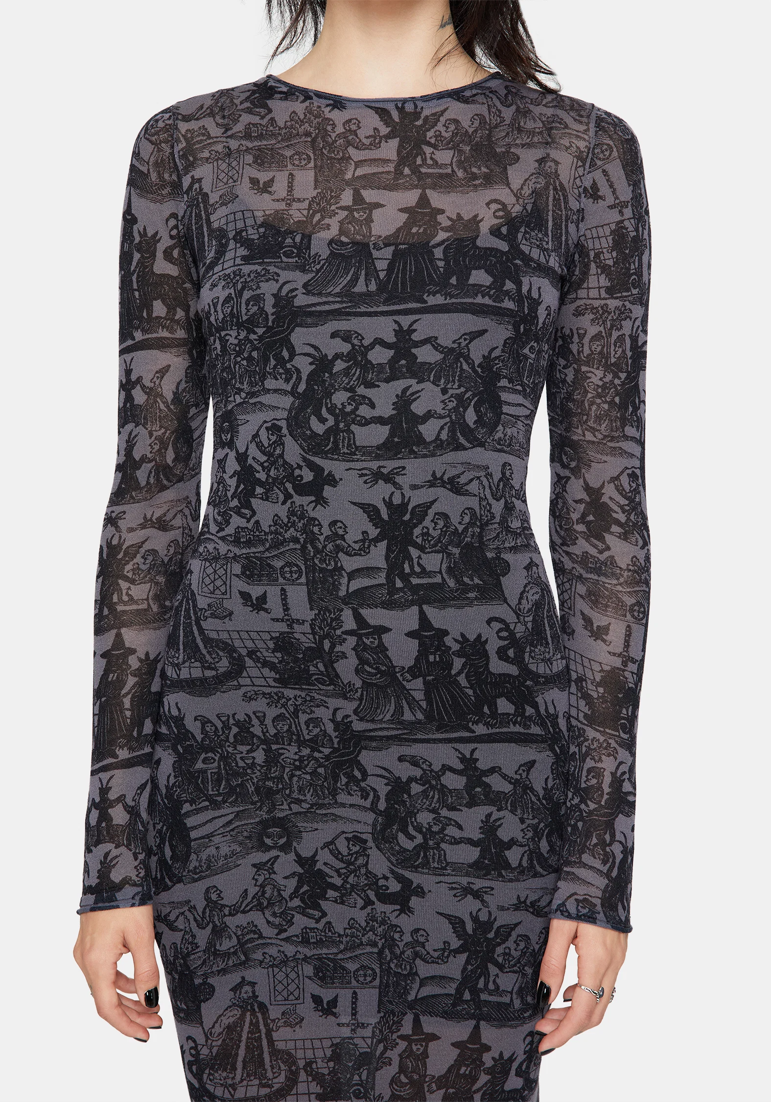 Enchanted Sheer Witch Print Knit Maxi Dress - Image 2