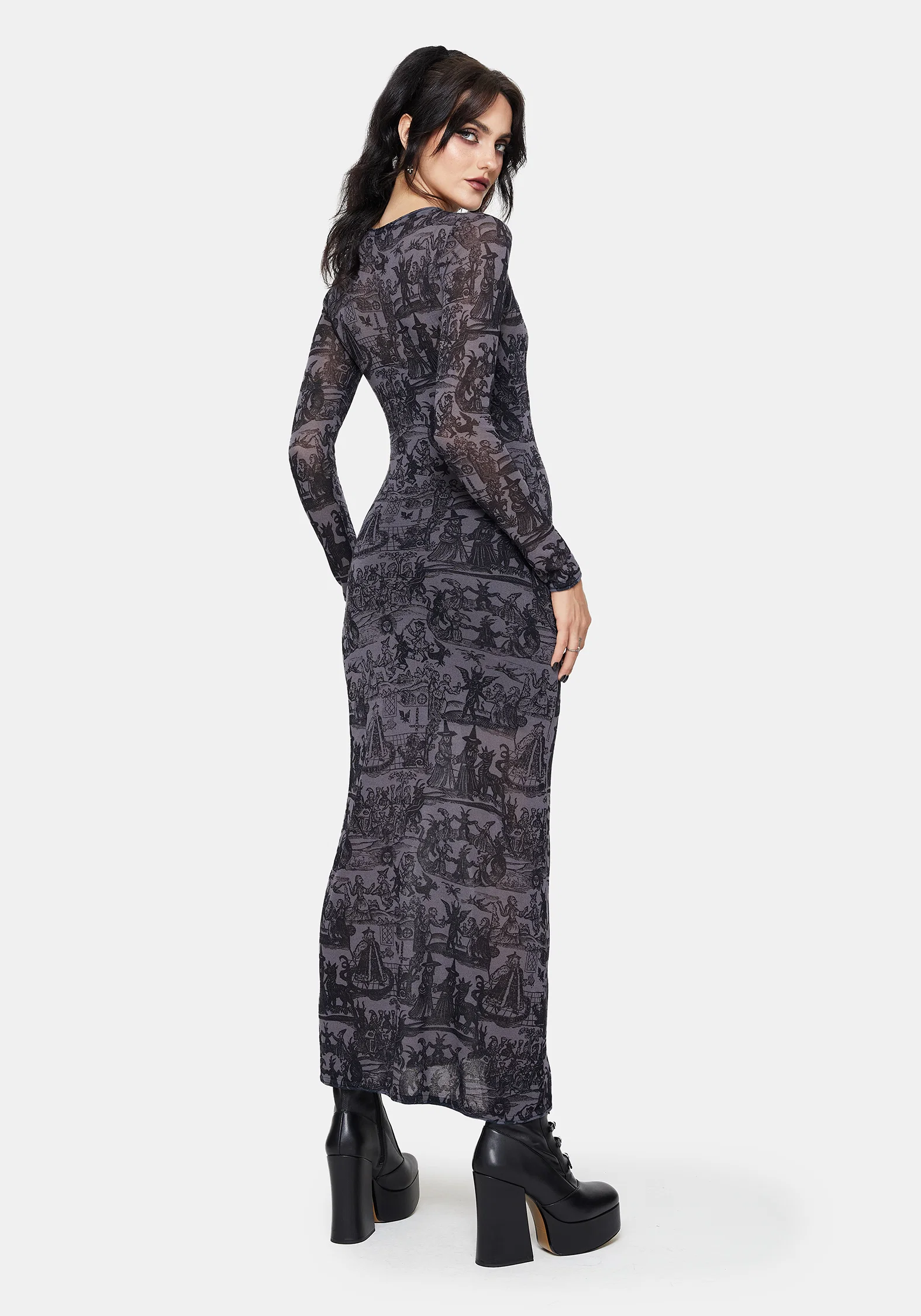 Enchanted Sheer Witch Print Knit Maxi Dress - Image 3