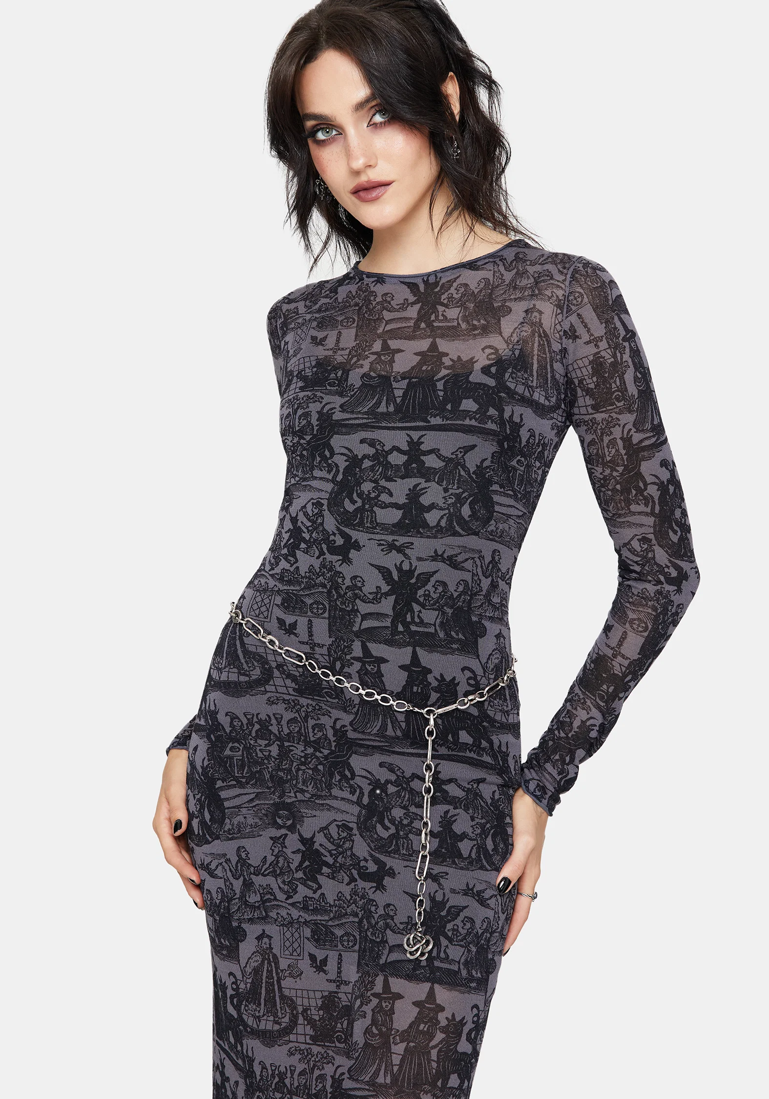 Enchanted Sheer Witch Print Knit Maxi Dress - Image 4