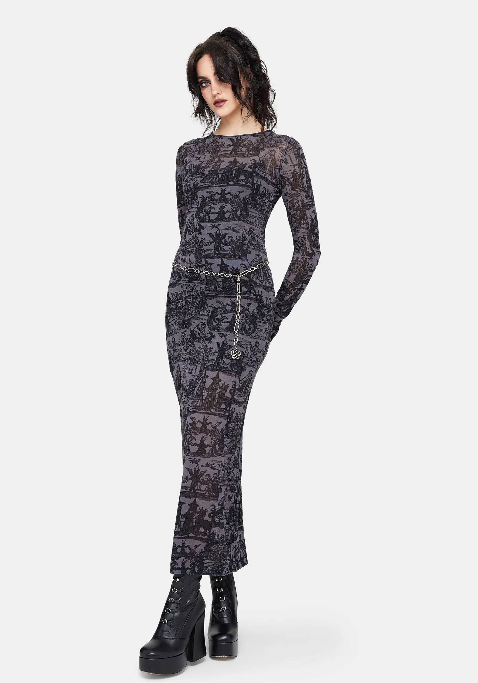 Enchanted Sheer Witch Print Knit Maxi Dress - Image 5