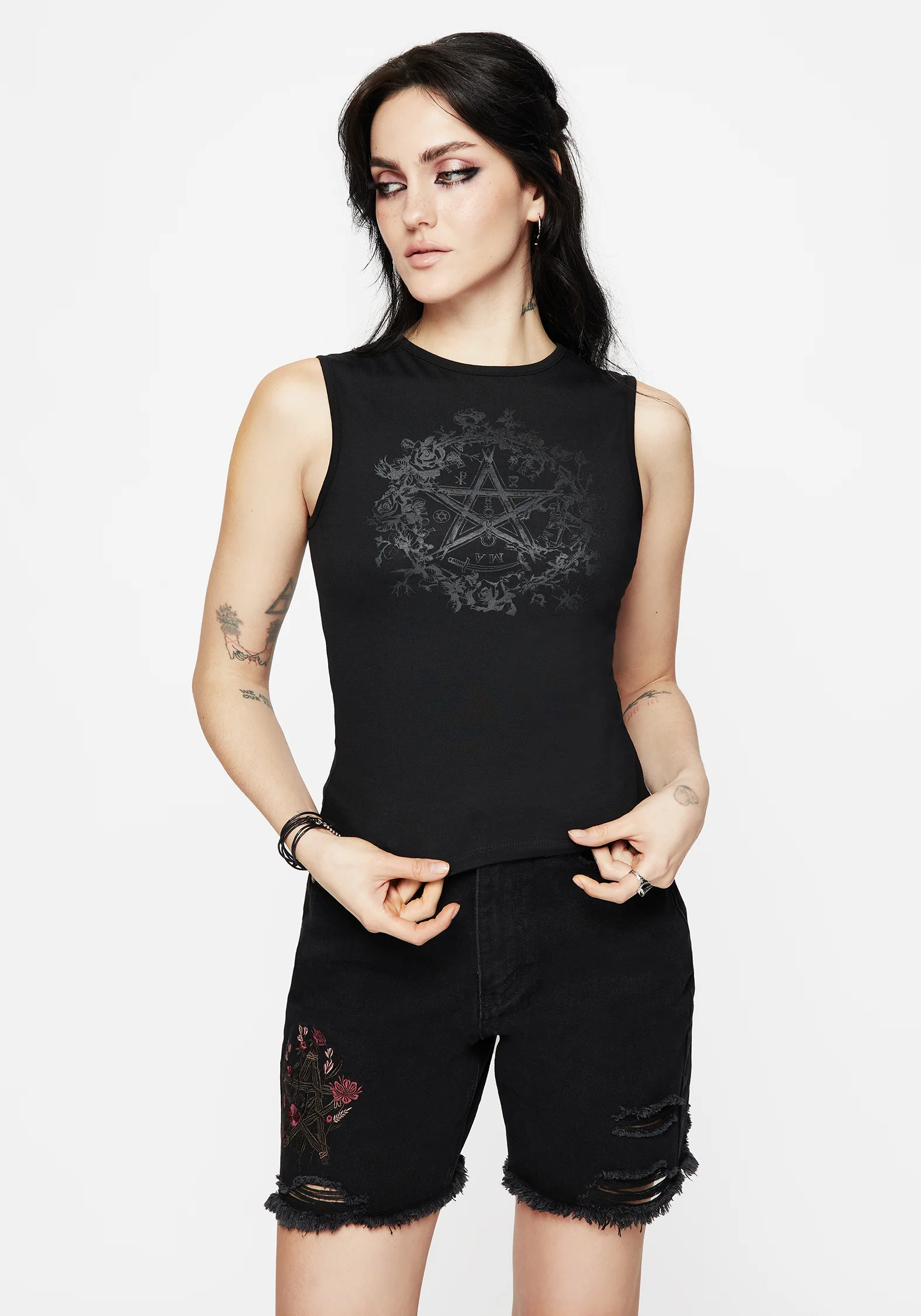 Encore Cotton Thorn and Rose Printed Sleeveless Top - Image 6