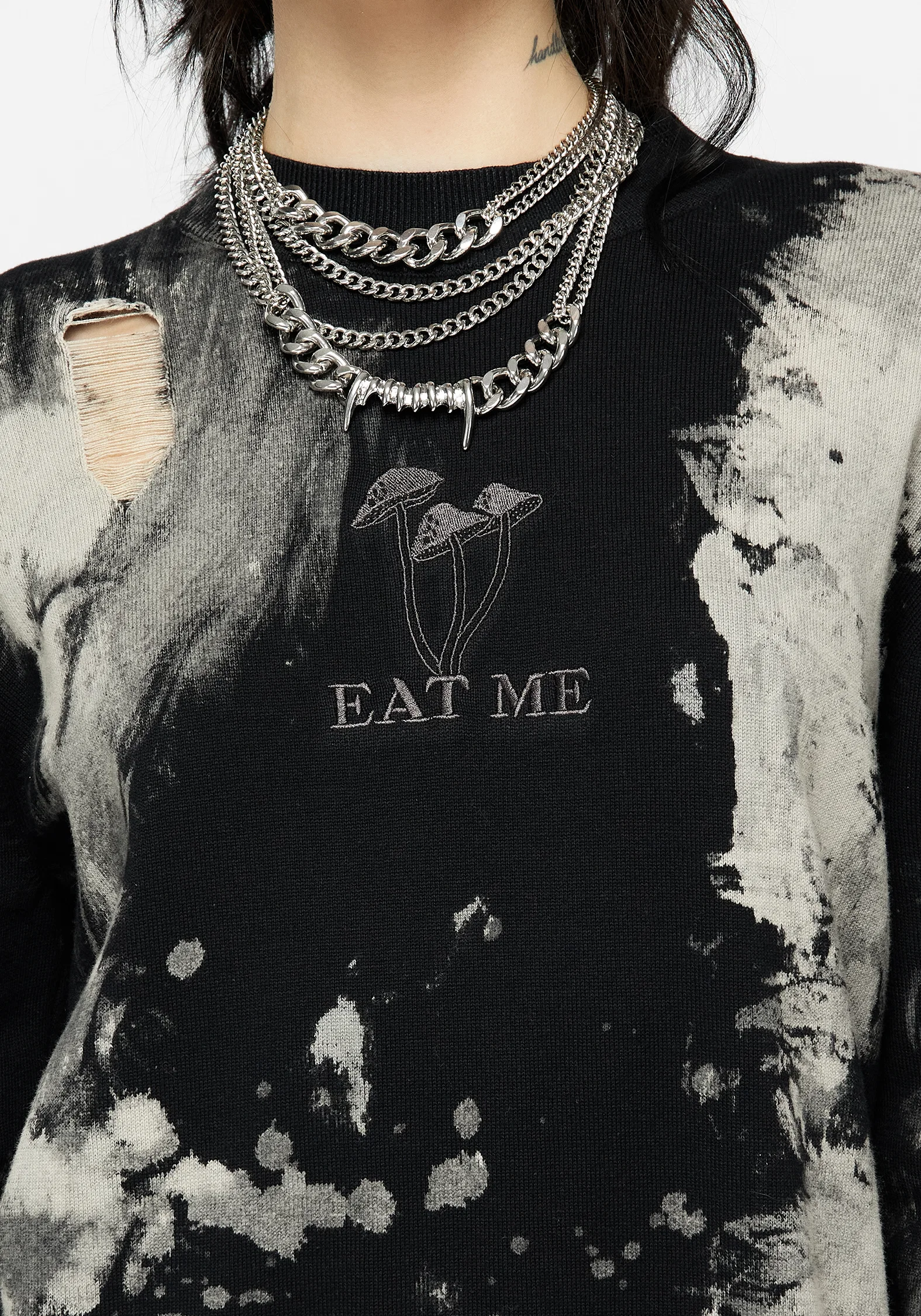 Enigma Embroidered Distressed Knit Jumper - Image 2