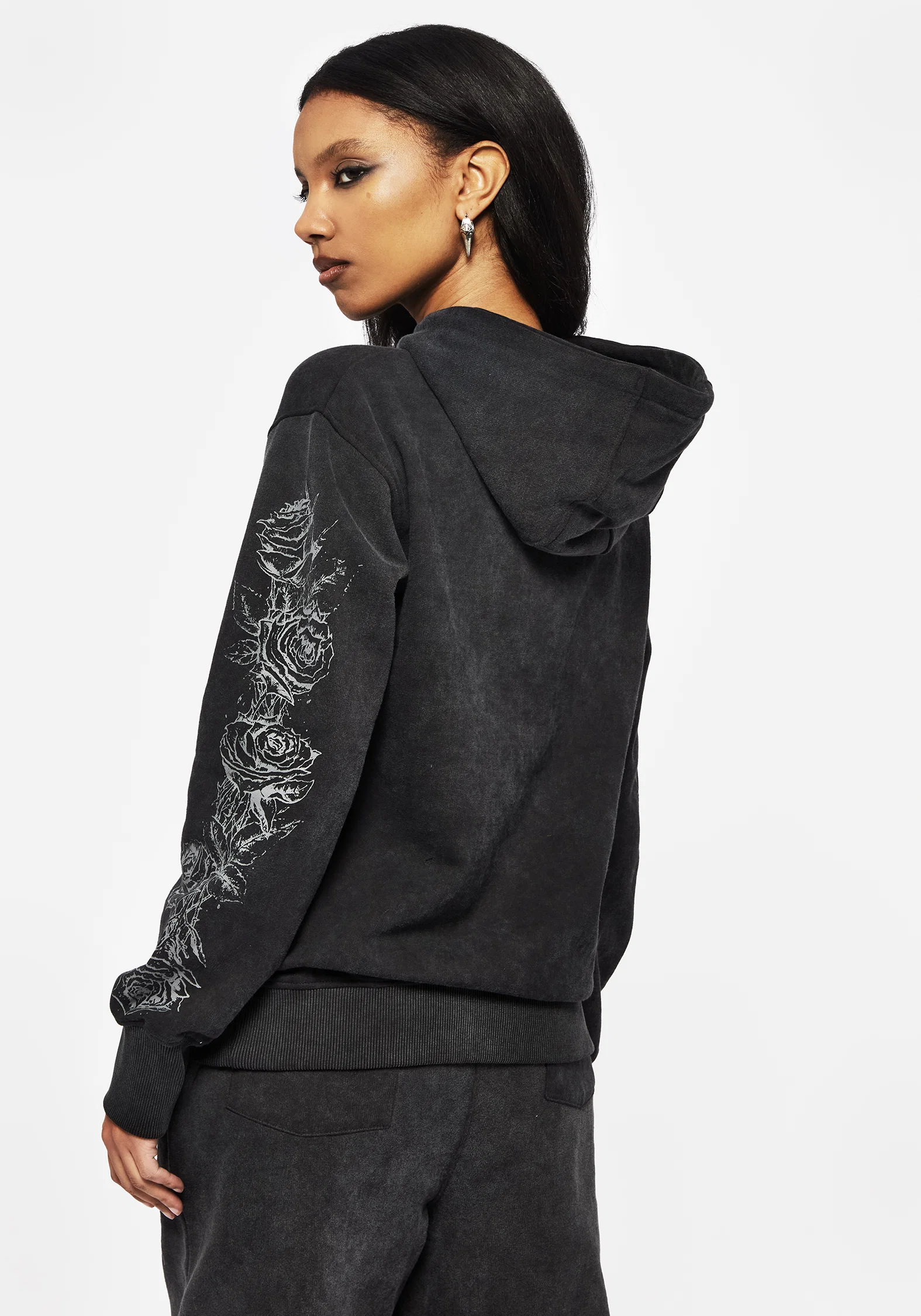 Entwined Rose Graphic Print Longline Hoody - Image 2