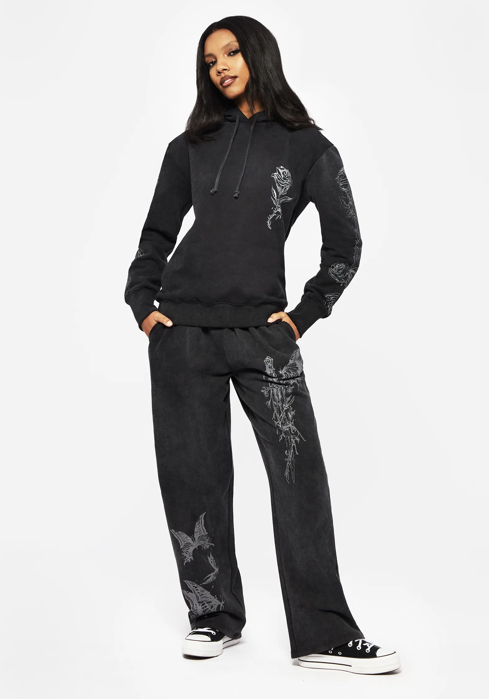 Entwined Rose Graphic Print Longline Hoody - Image 5