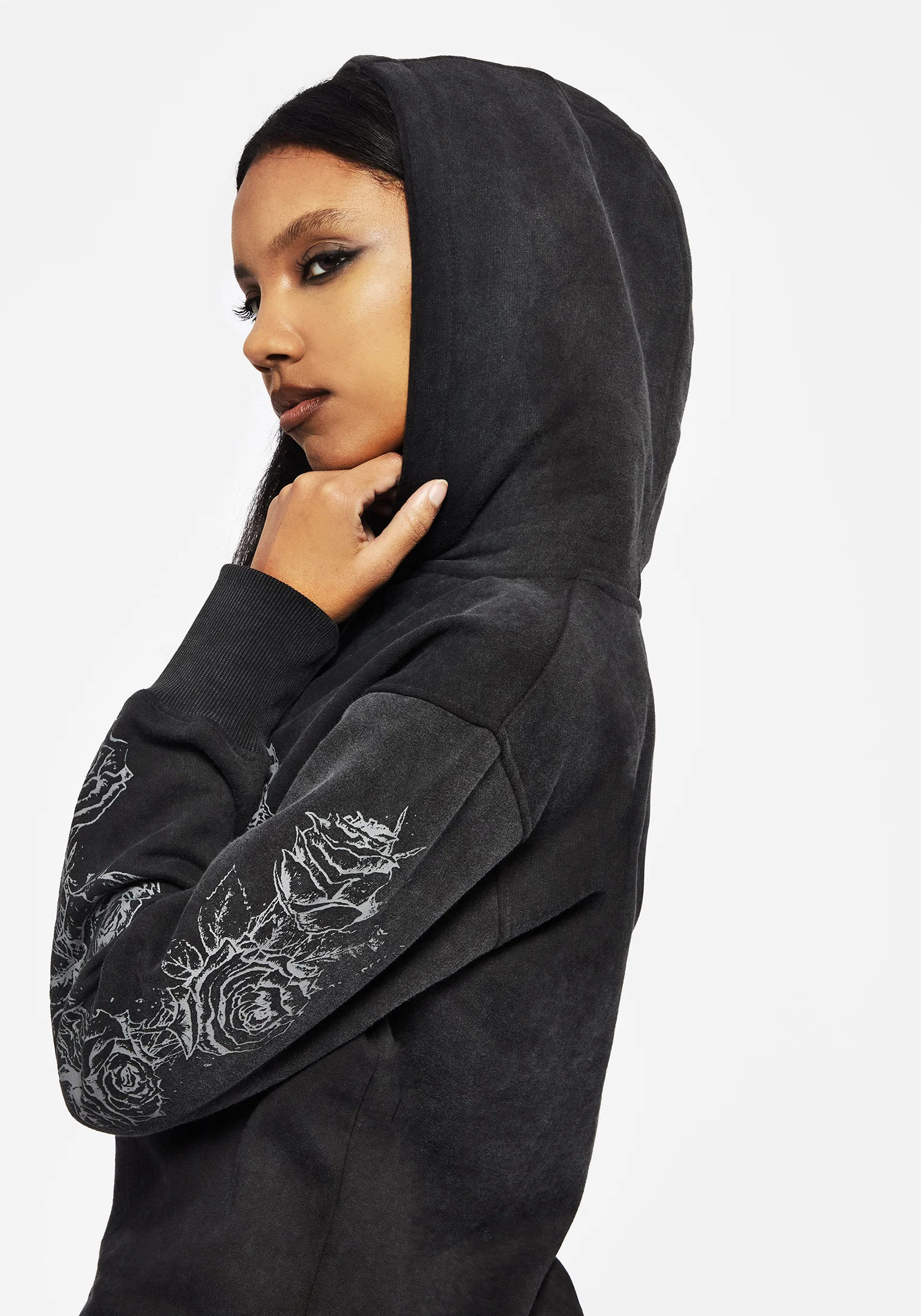 Entwined Rose Graphic Print Longline Hoody - Image 6