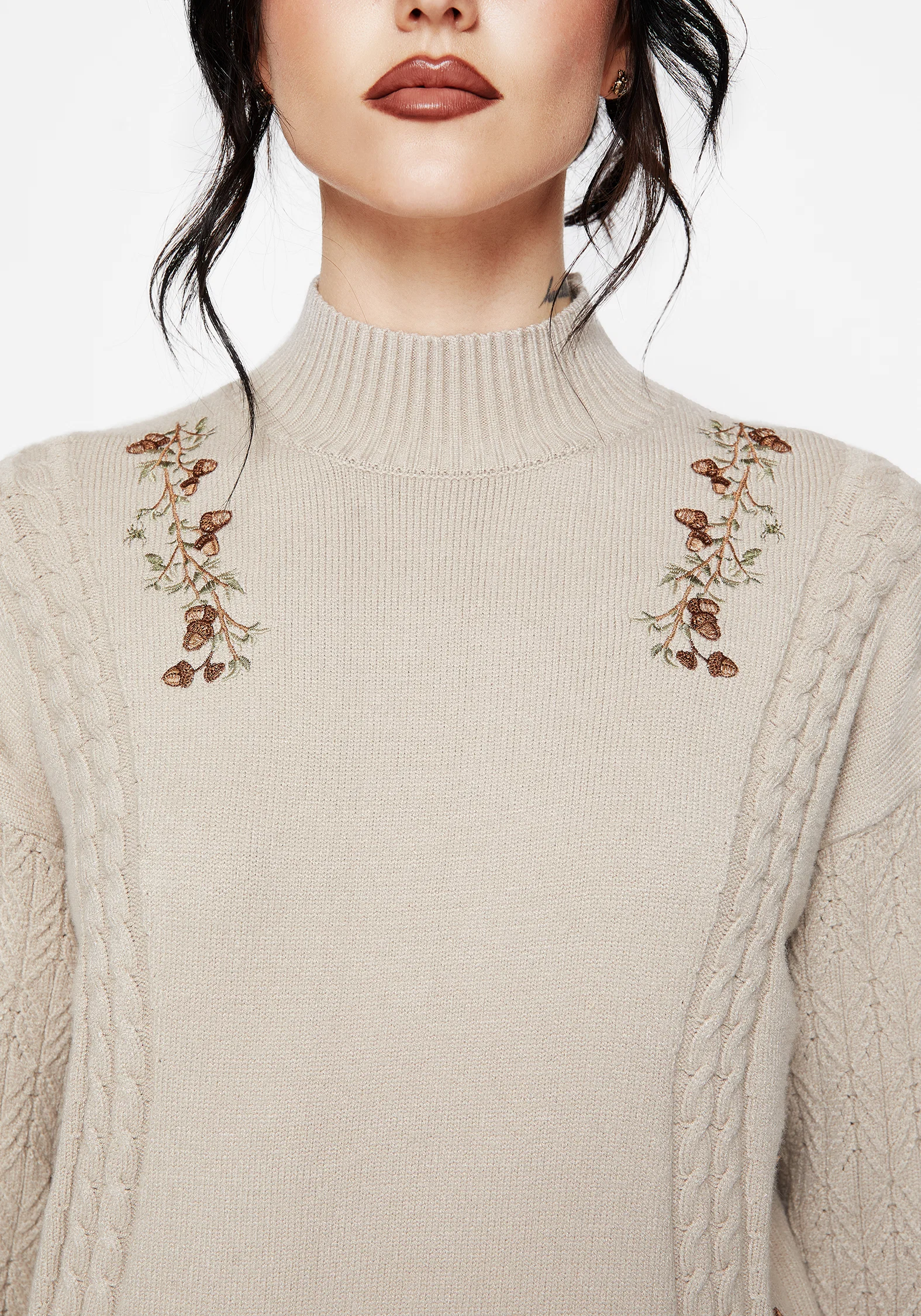 Enya Acorn Embroidered Cable Knit Jumper - Image 2