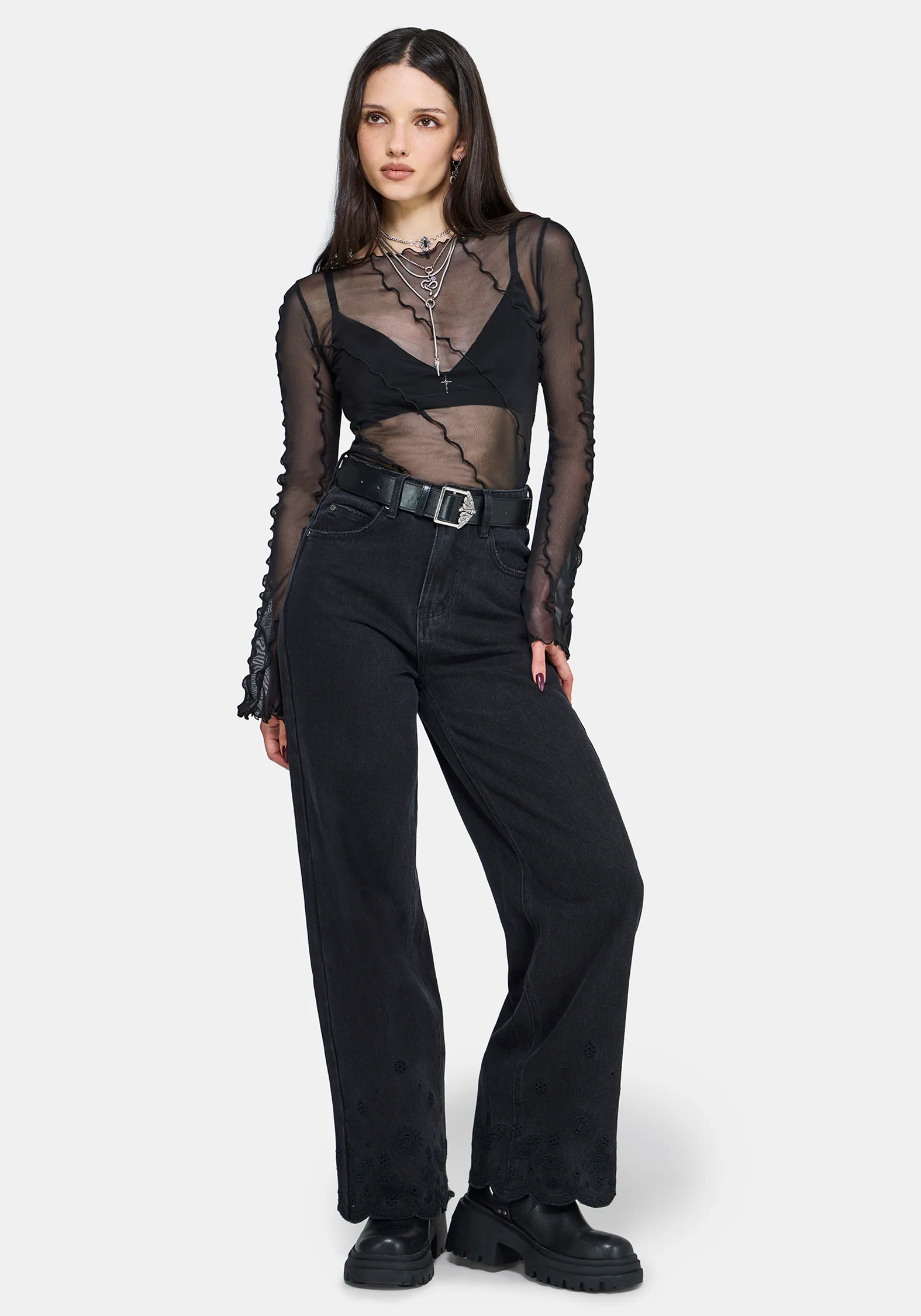 Erika Long Sleeve Seamed Mesh Top - Image 6
