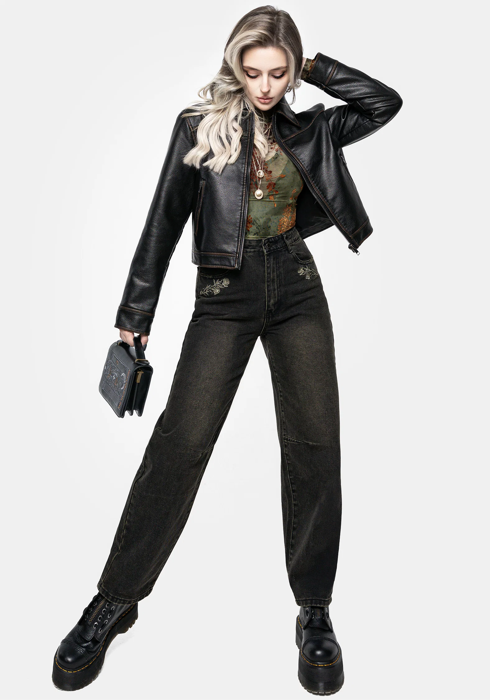 Ermania Crop Faux Leather Jacket - Image 4
