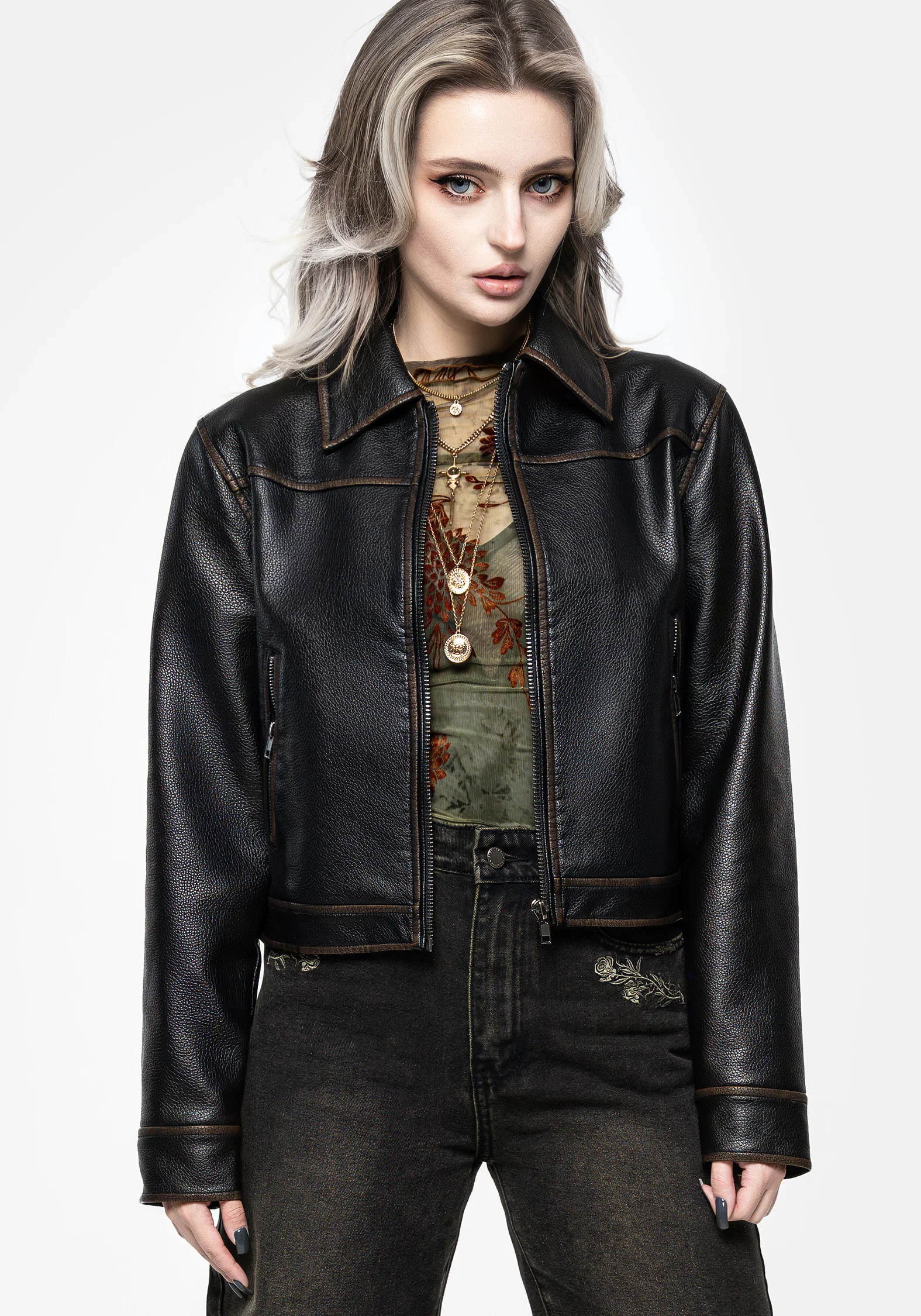 Ermania Crop Faux Leather Jacket - Image 6