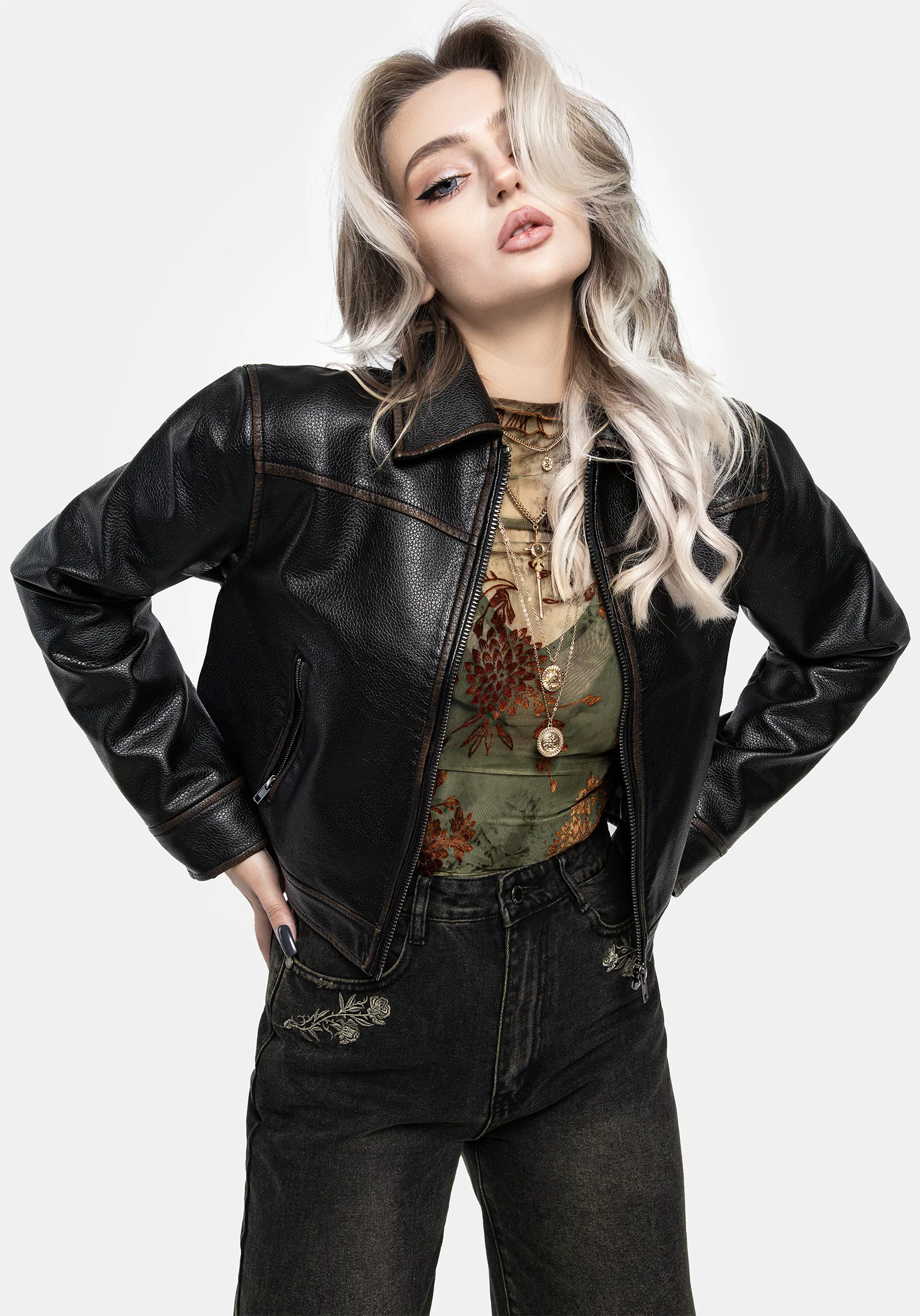Ermania Crop Faux Leather Jacket - Image 7