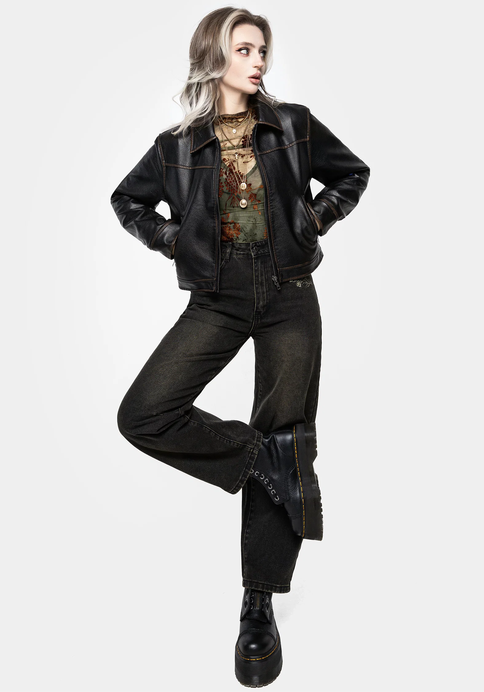 Ermania Crop Faux Leather Jacket - Image 9