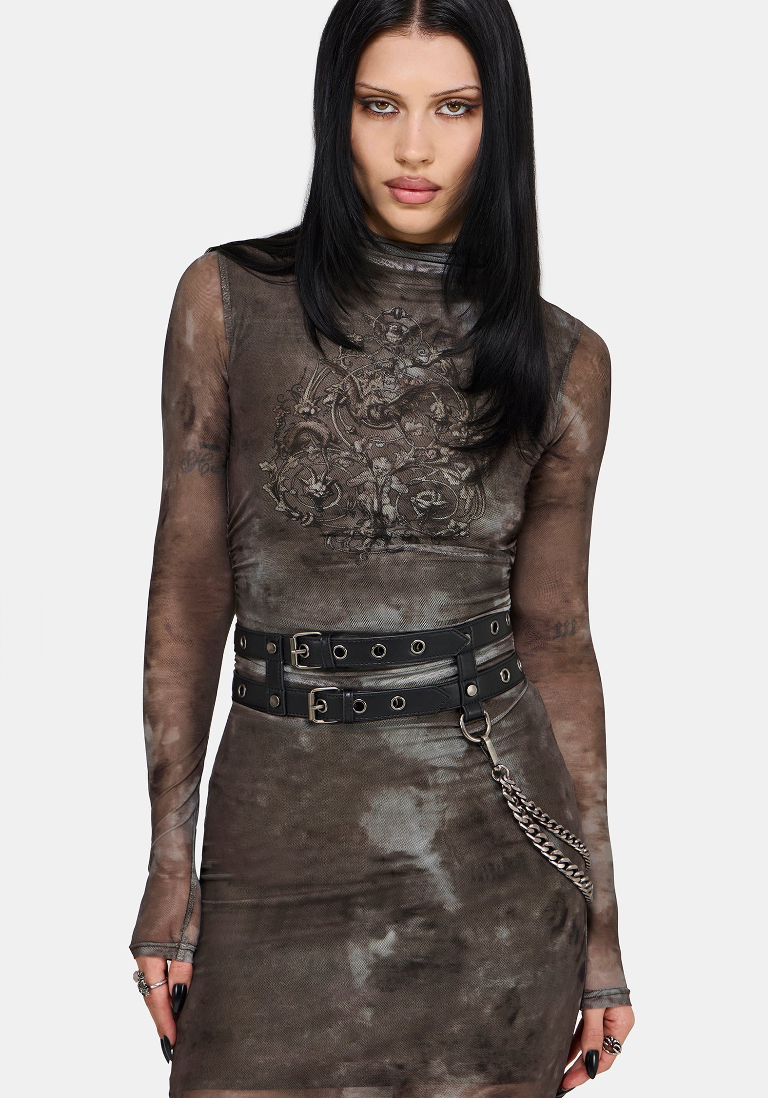 Eros Realm Graphic Mesh Midi Dress - Image 2