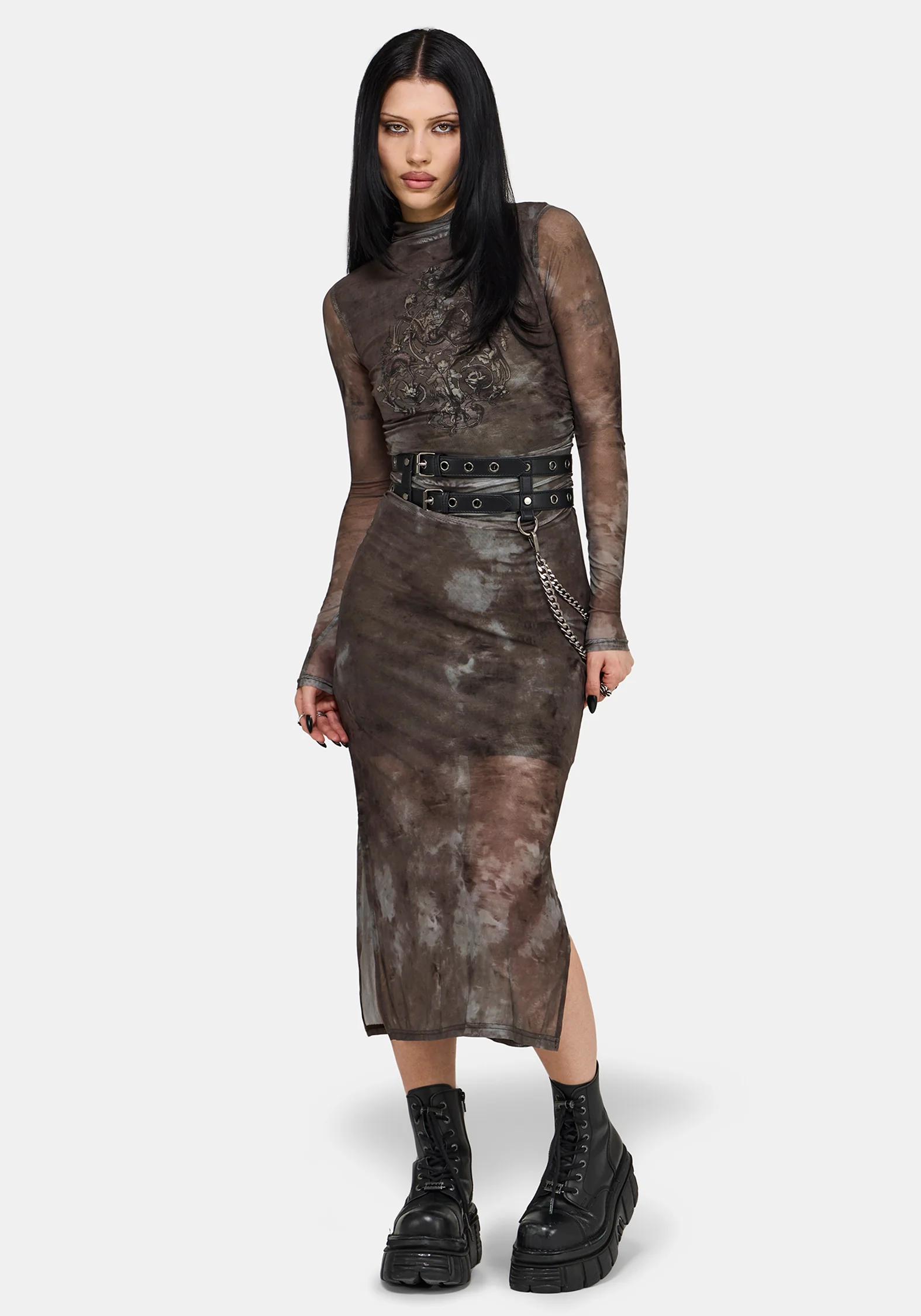 Eros Realm Graphic Mesh Midi Dress - Image 4