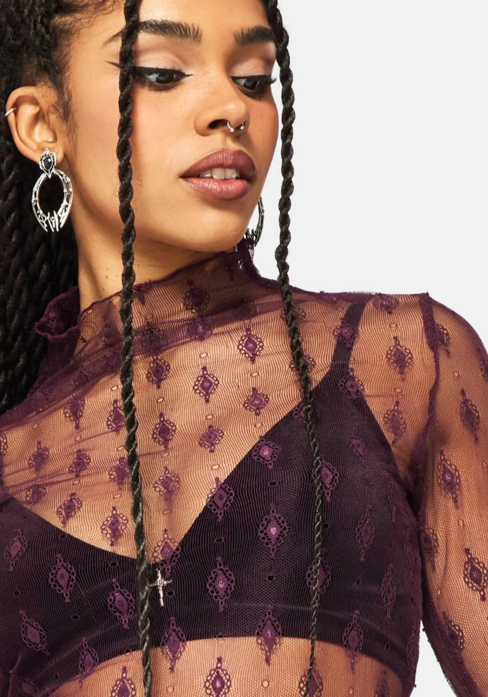 Essendi Long Sleeve Mesh Top - Burgundy - Image 2