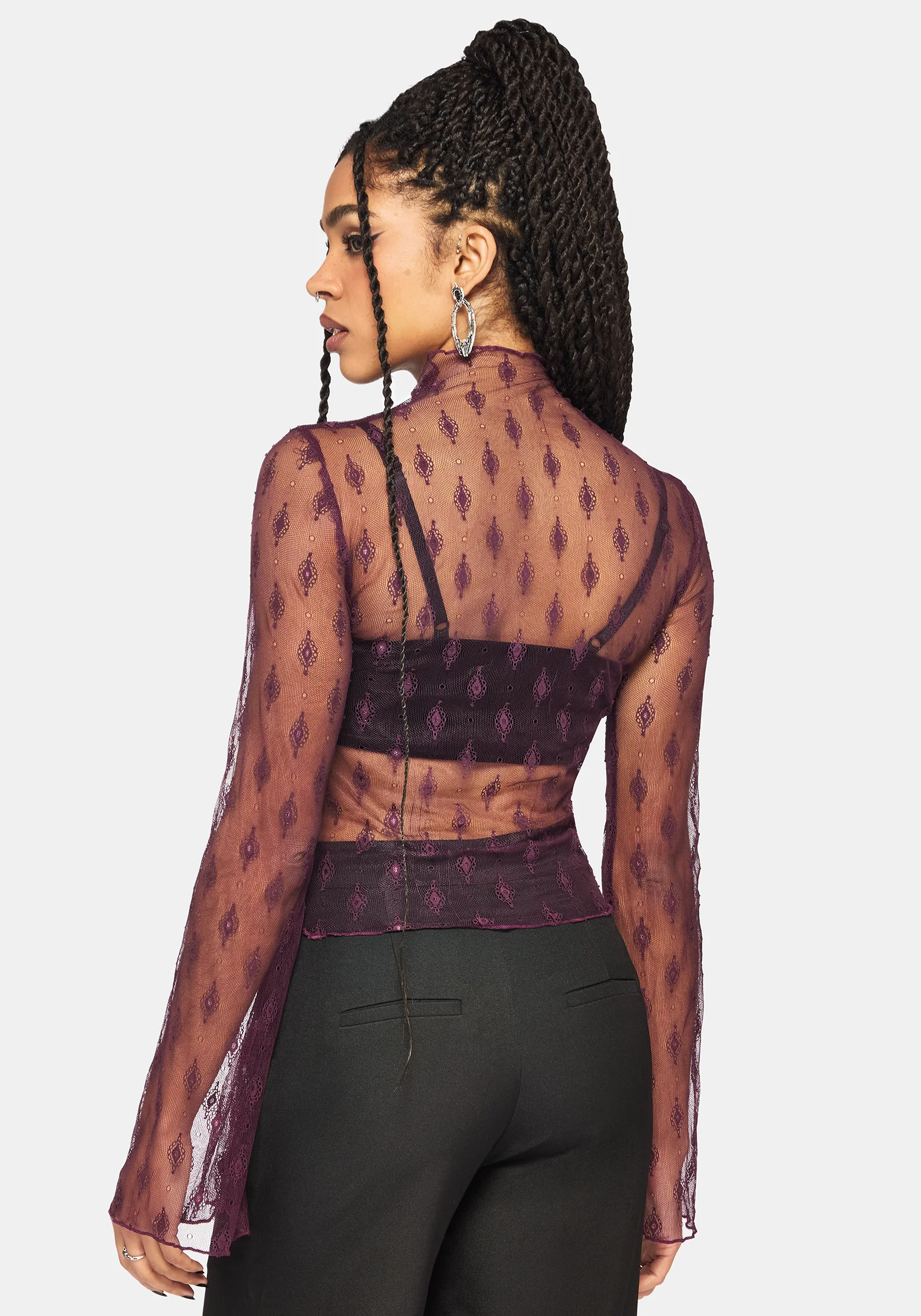 Essendi Long Sleeve Mesh Top - Burgundy - Image 3