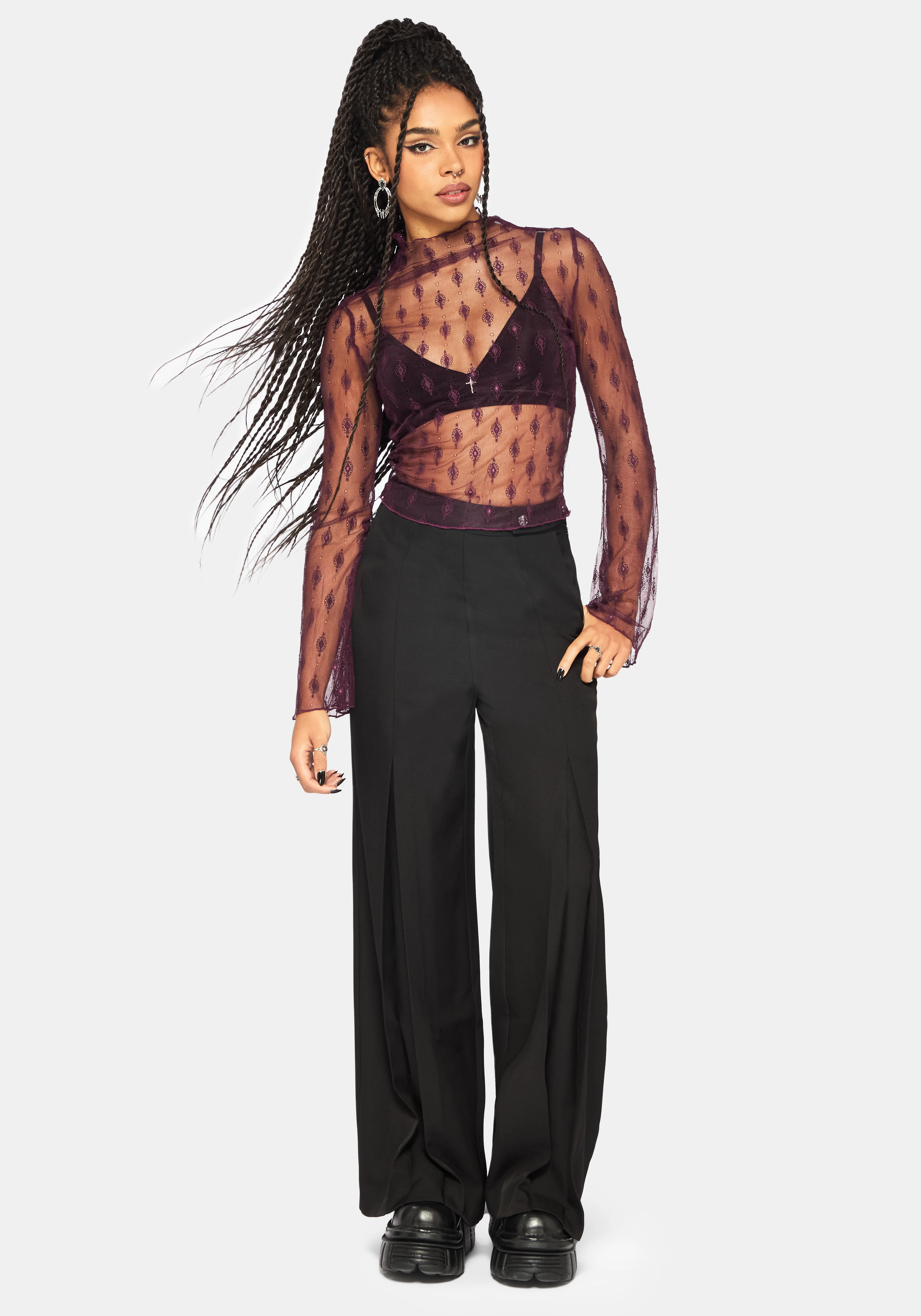 Essendi Long Sleeve Mesh Top - Burgundy - Image 4