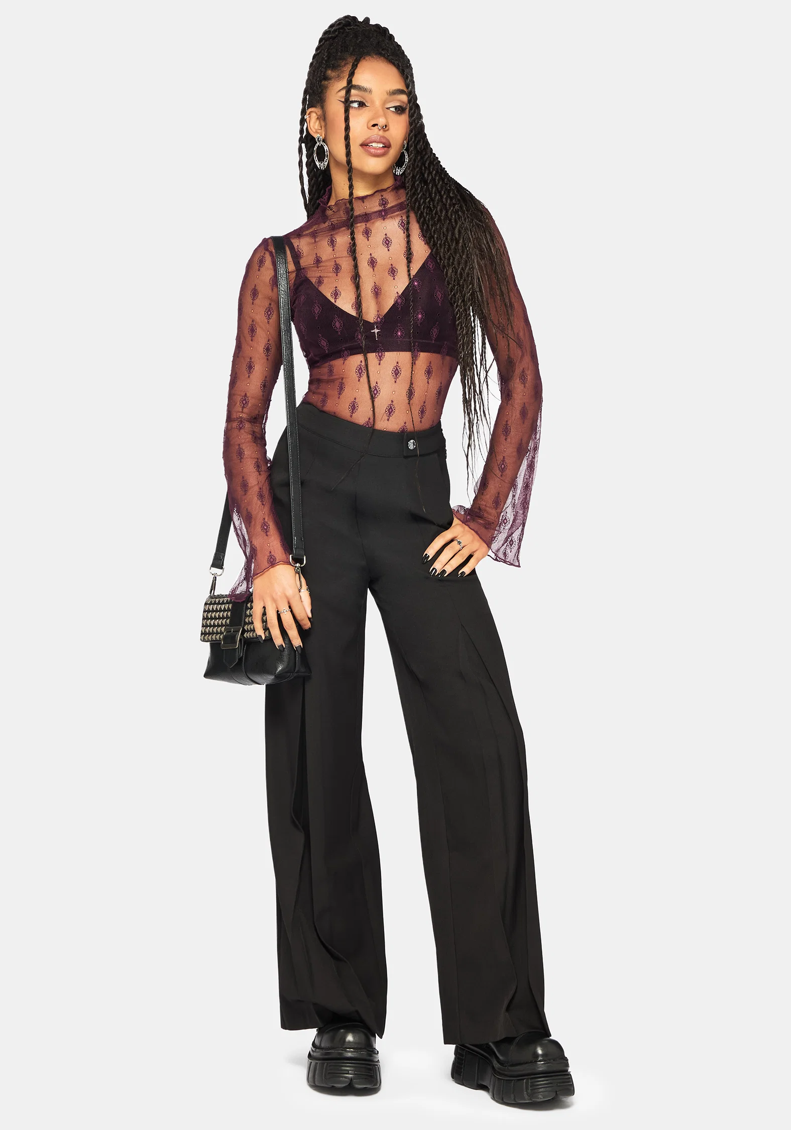 Essendi Long Sleeve Mesh Top - Burgundy - Image 6