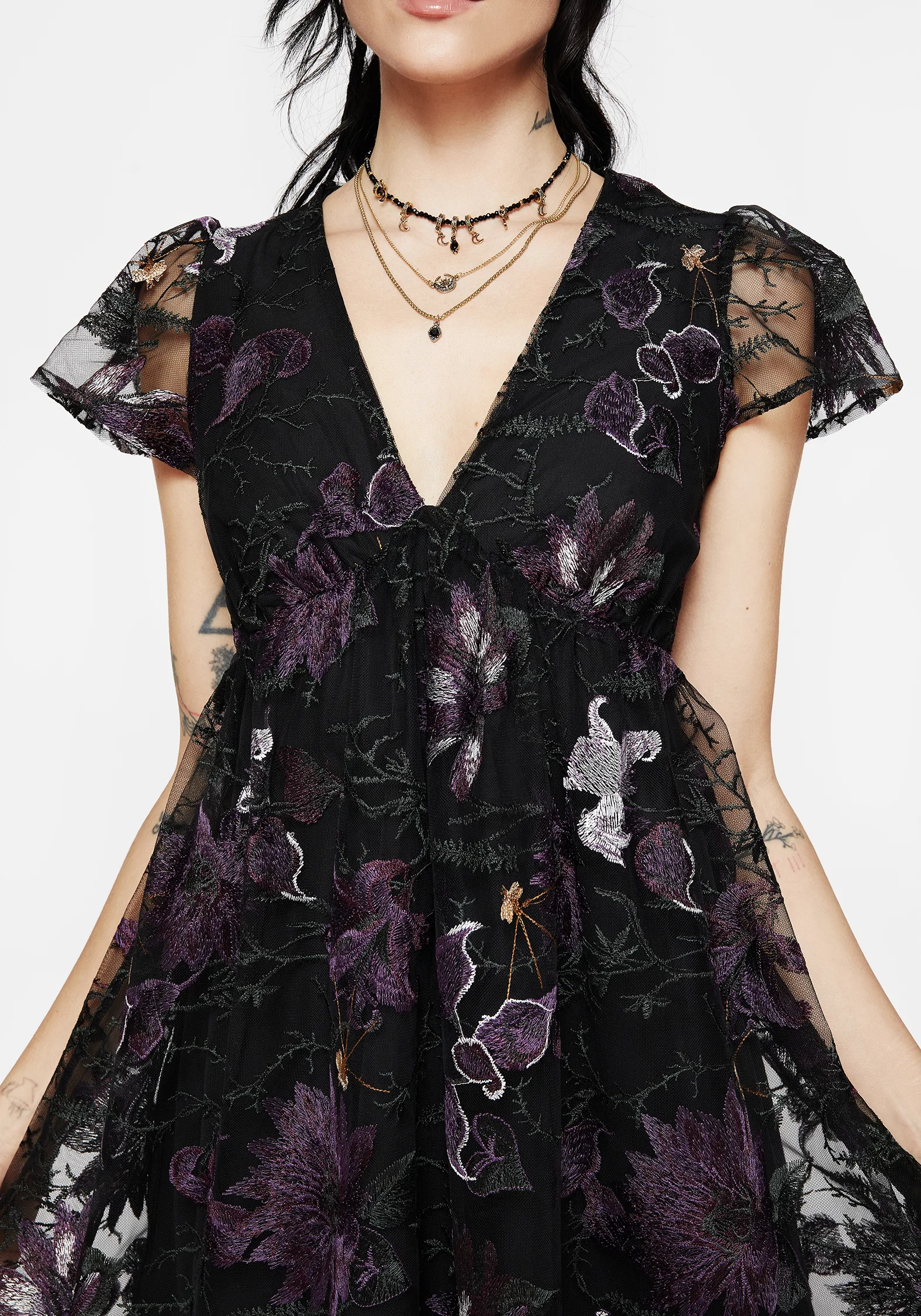 Estrid Embroidered Mesh Flute Sleeve Mini Dress - Image 2