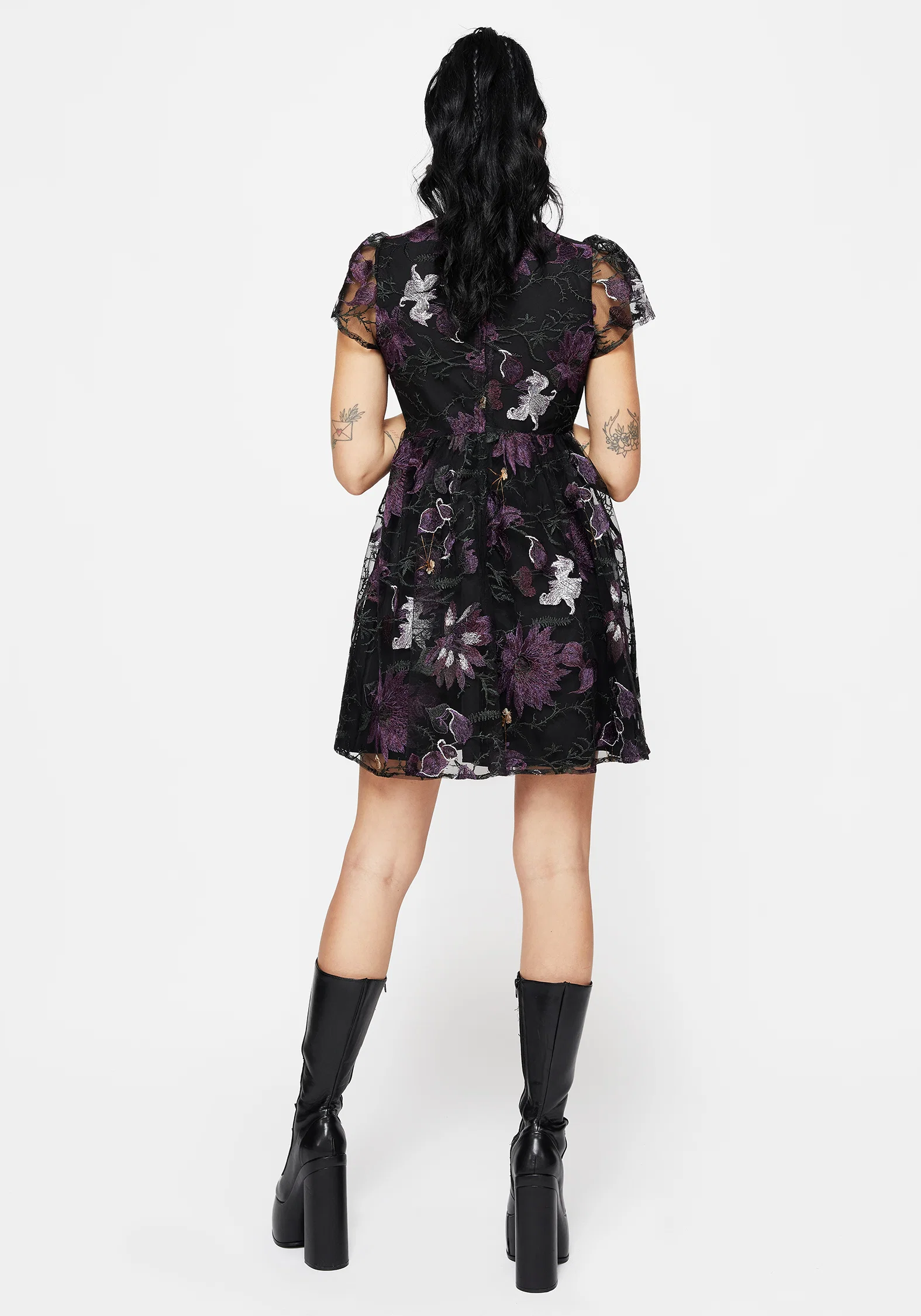 Estrid Embroidered Mesh Flute Sleeve Mini Dress - Image 3