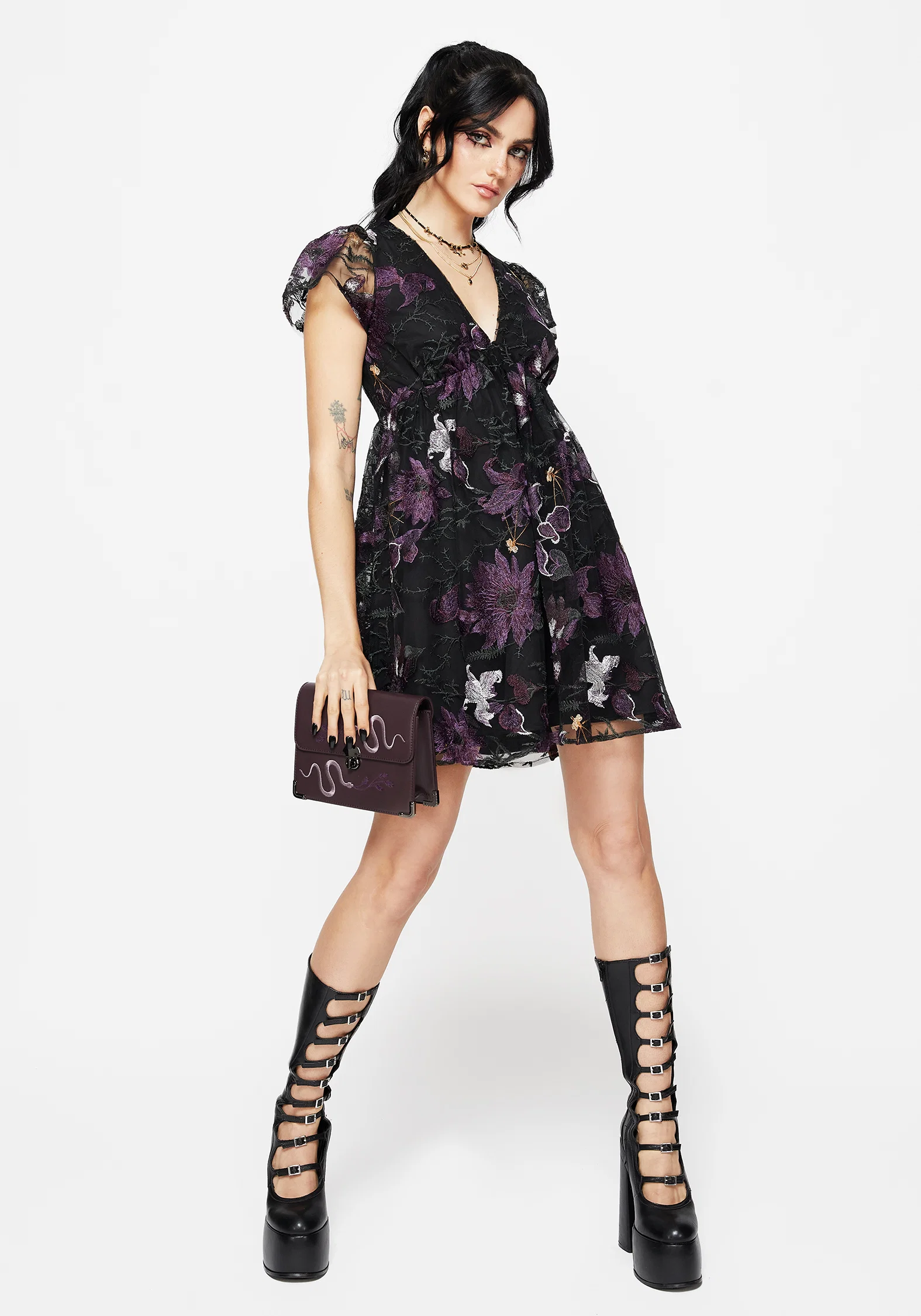Estrid Embroidered Mesh Flute Sleeve Mini Dress - Image 4