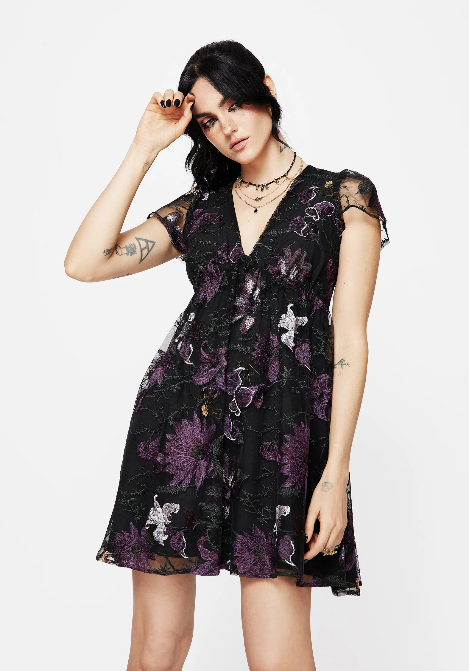 Estrid Embroidered Mesh Flute Sleeve Mini Dress - Image 5