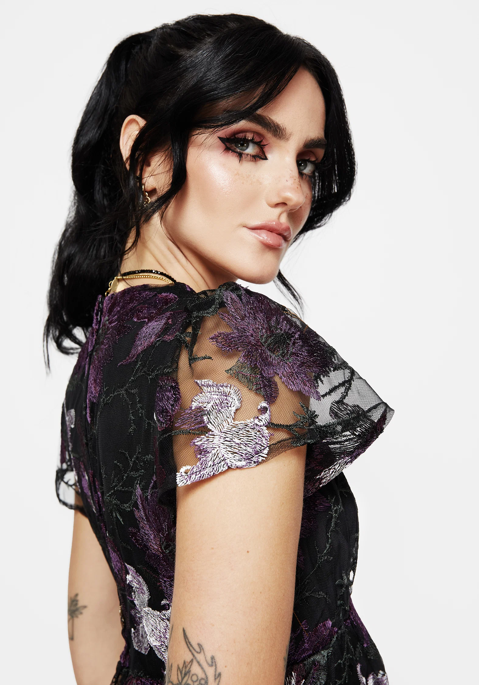 Estrid Embroidered Mesh Flute Sleeve Mini Dress - Image 6