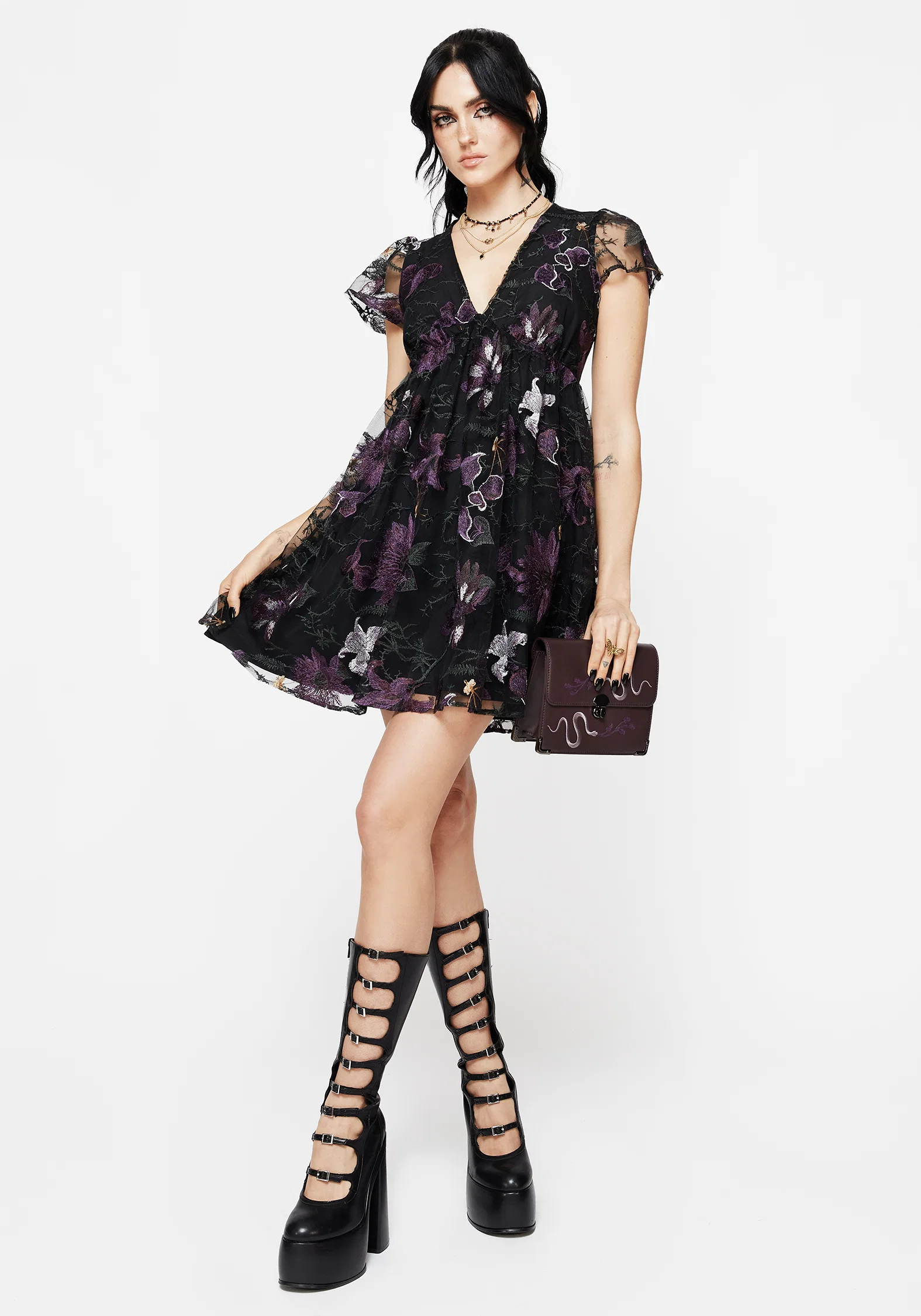 Estrid Embroidered Mesh Flute Sleeve Mini Dress - Image 7