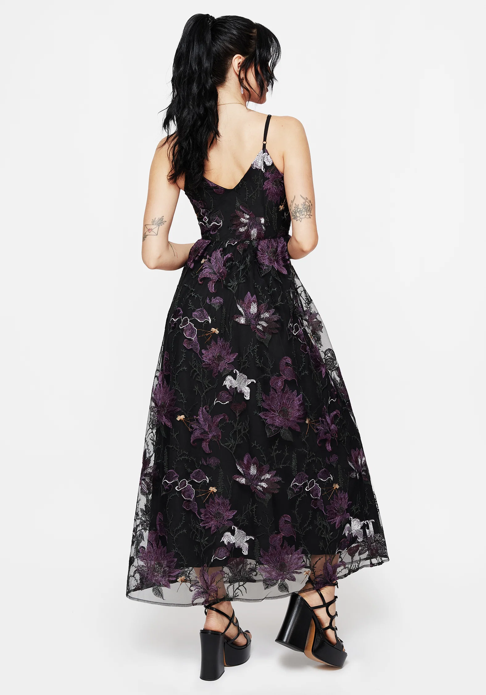 Estrid Embroidered Mesh Midaxi Cami Dress - Image 3