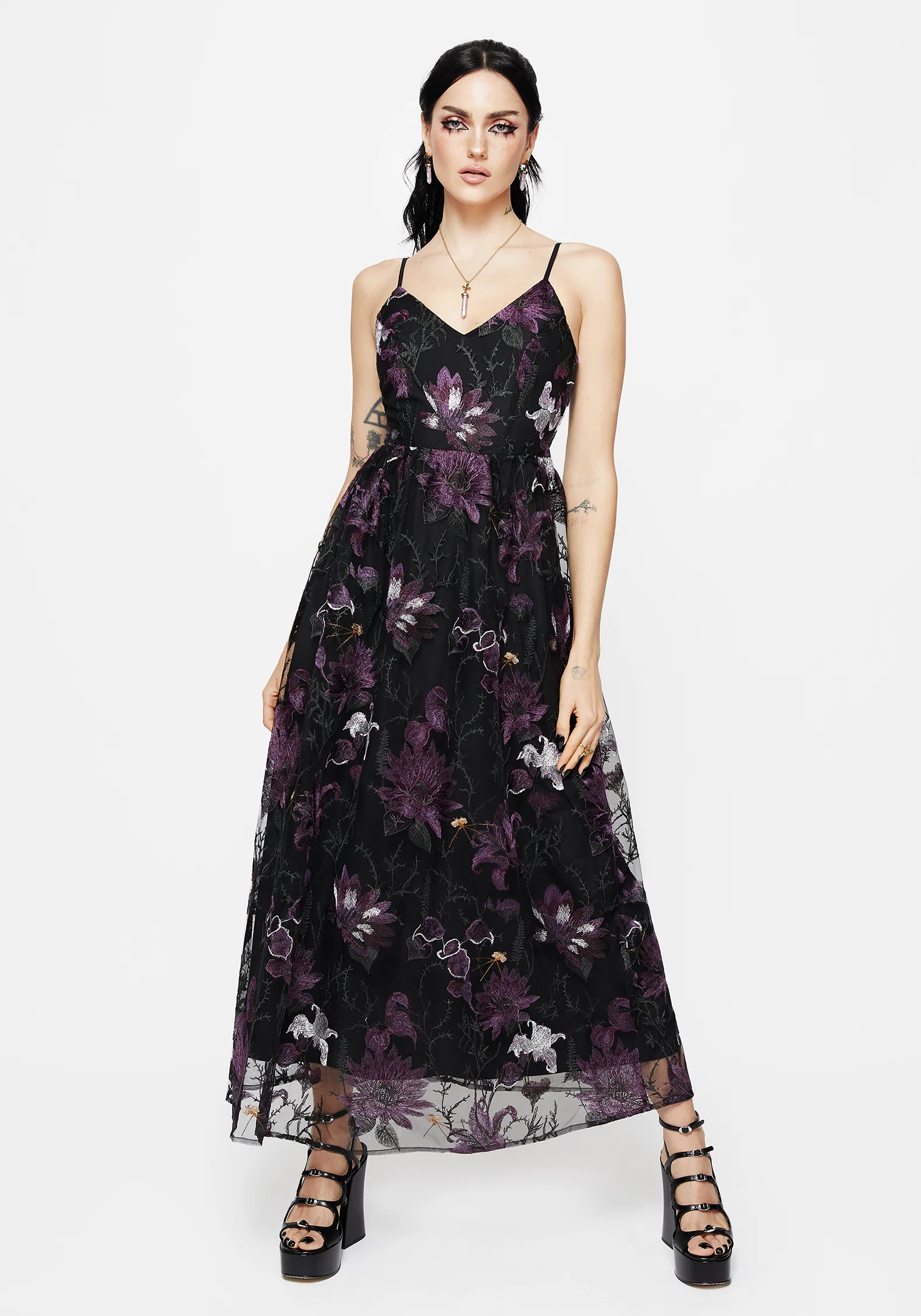 Estrid Embroidered Mesh Midaxi Cami Dress - Image 4