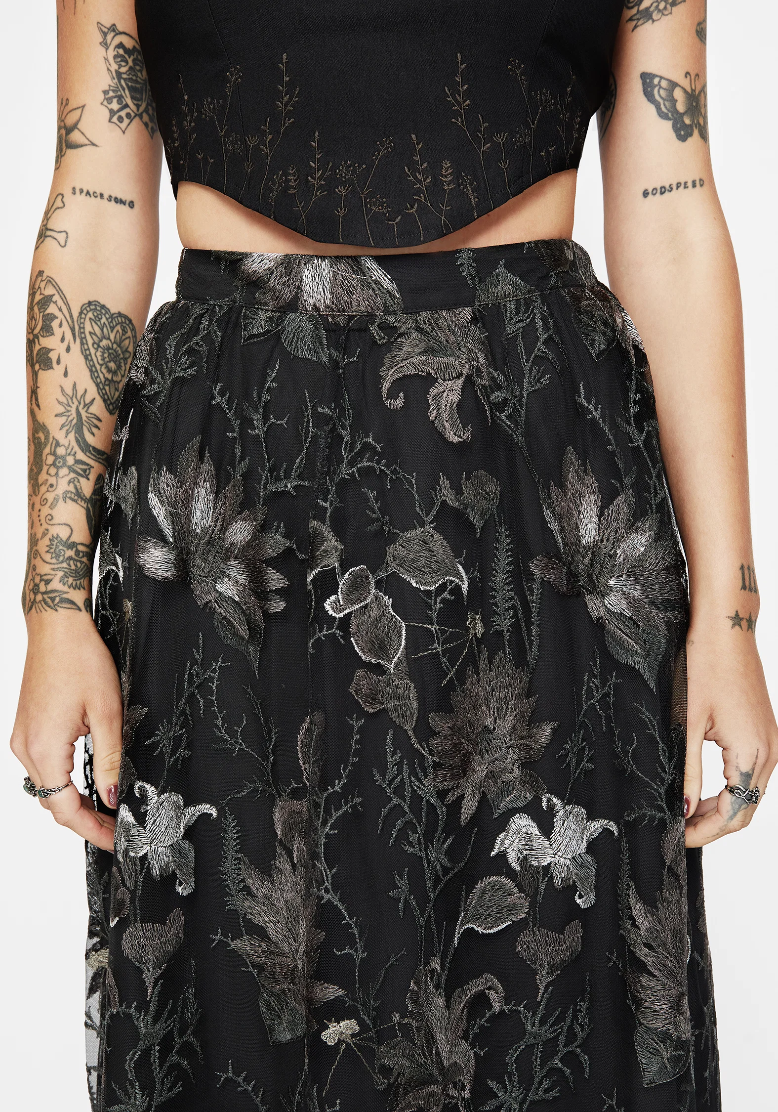 Estrid Embroidered Mesh Midaxi Skirt - Silver - Image 2