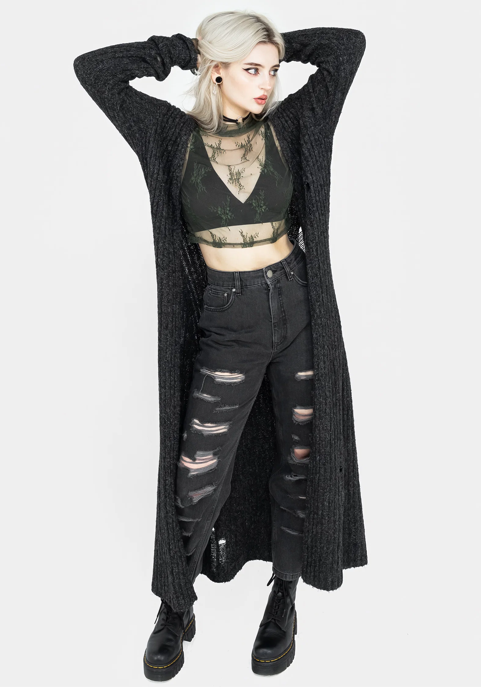 Eternal Lace Long Sleeve Crop Top - Green - Image 7