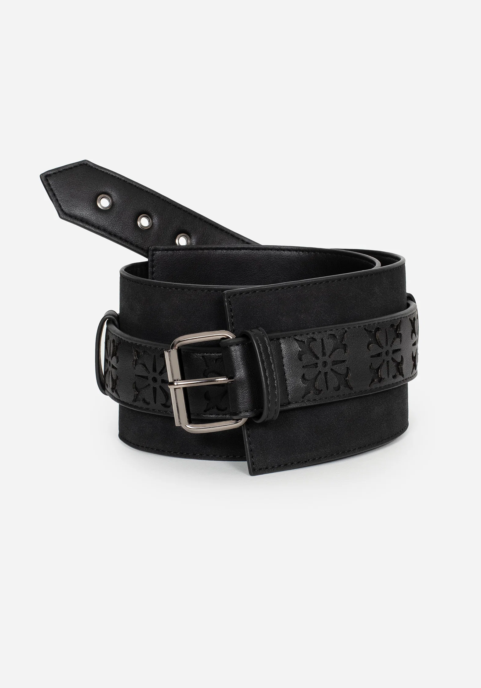 Eugenia Cross Cut Out Detail Faux Suede Waist Belt - Image 4