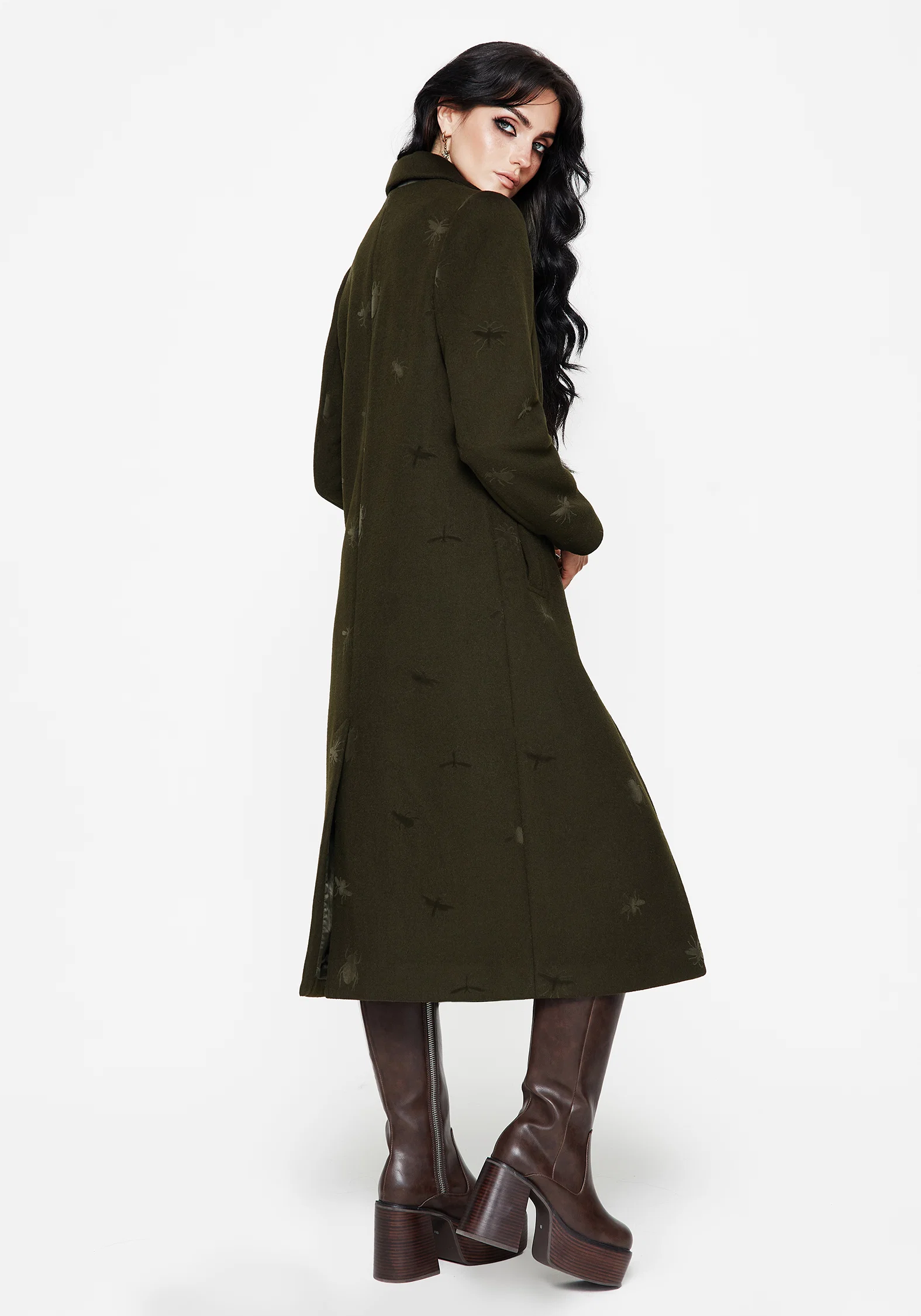 Evelyn Wool-Blend Bug Embossed Longline Coat - Image 3