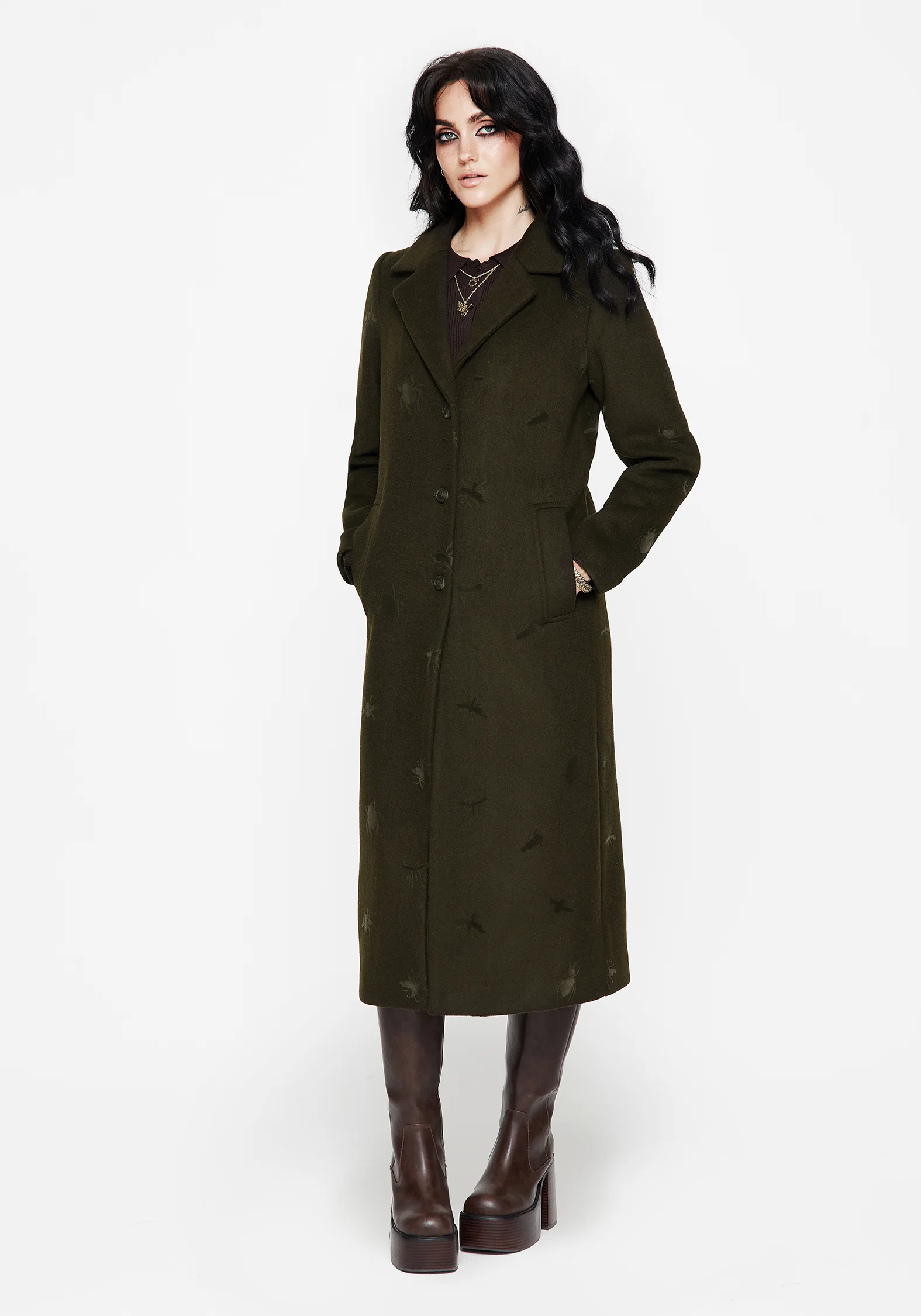Evelyn Wool-Blend Bug Embossed Longline Coat - Image 4