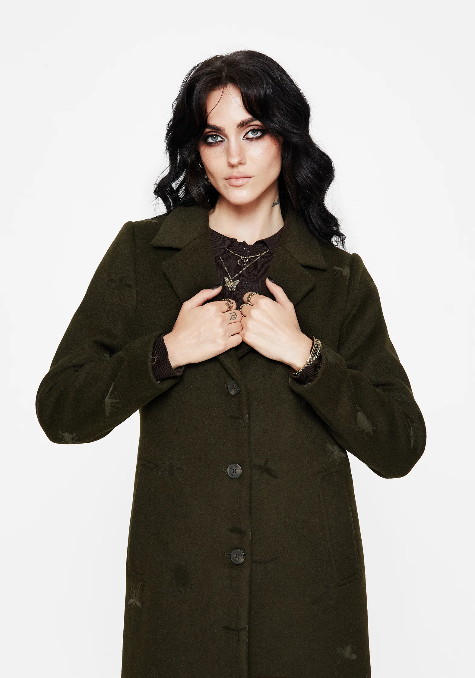 Evelyn Wool-Blend Bug Embossed Longline Coat - Image 5