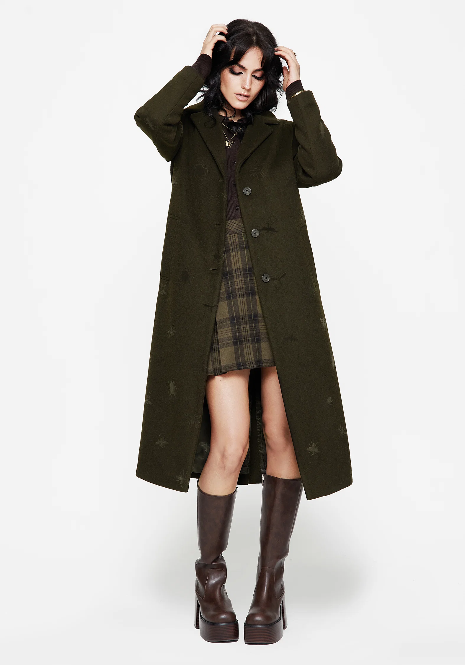 Evelyn Wool-Blend Bug Embossed Longline Coat - Image 6