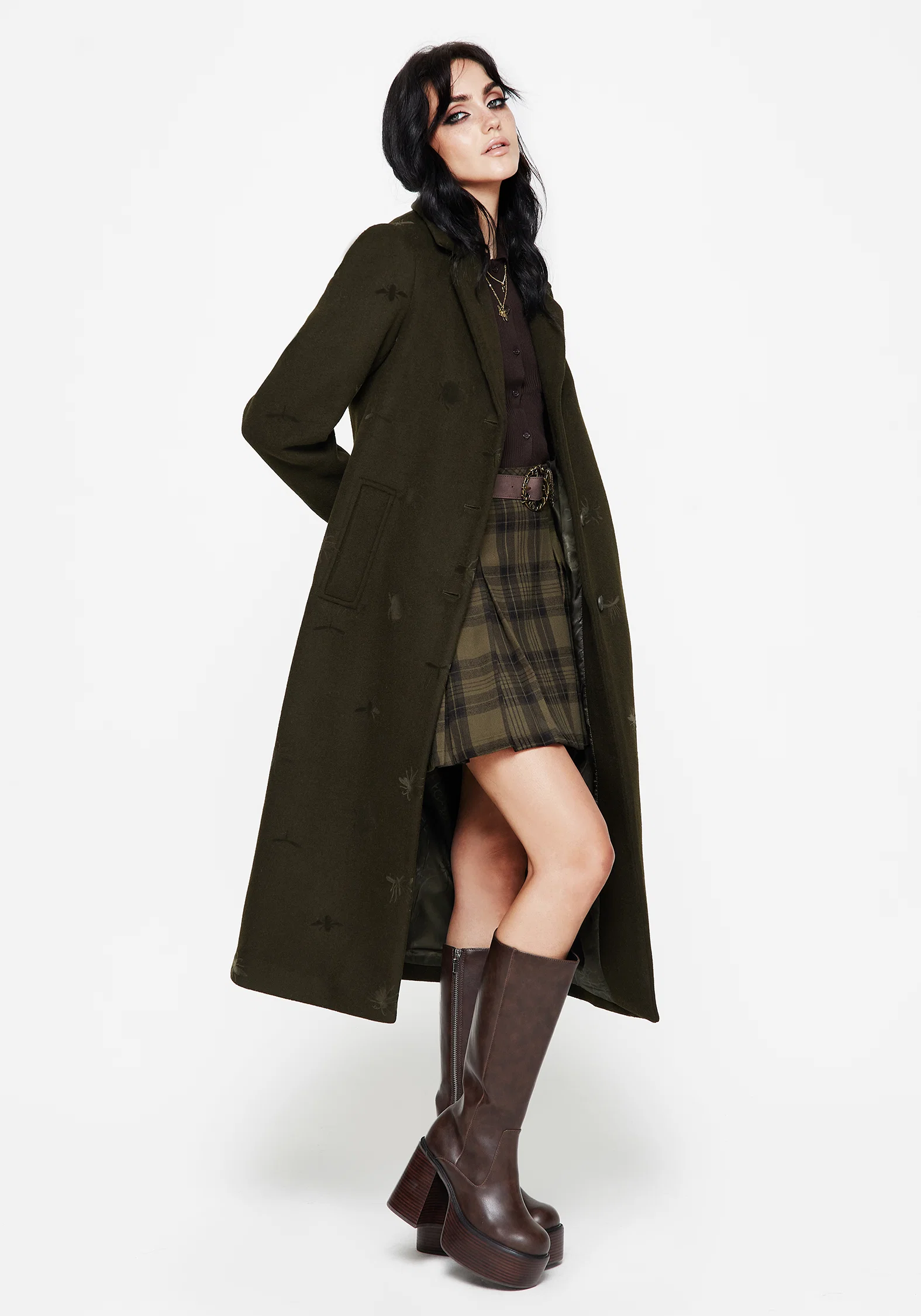 Evelyn Wool-Blend Bug Embossed Longline Coat - Image 7