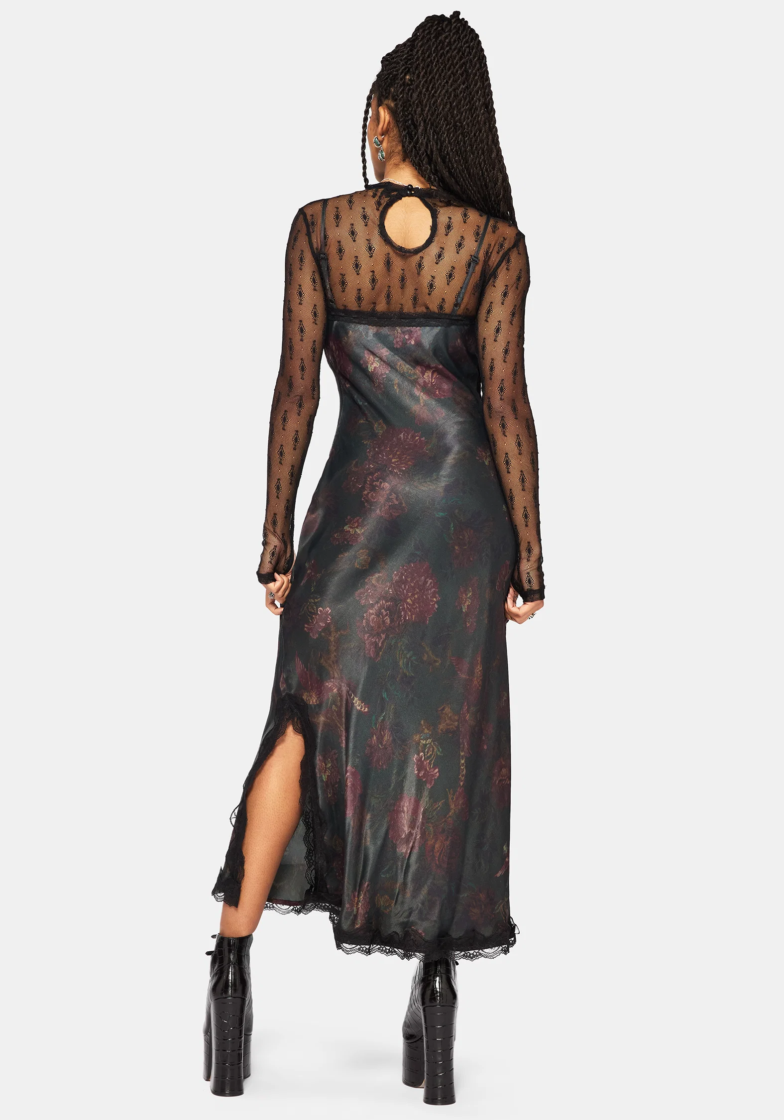 Everbloom Floral Satin Lace Cami Midaxi Dress - Image 3