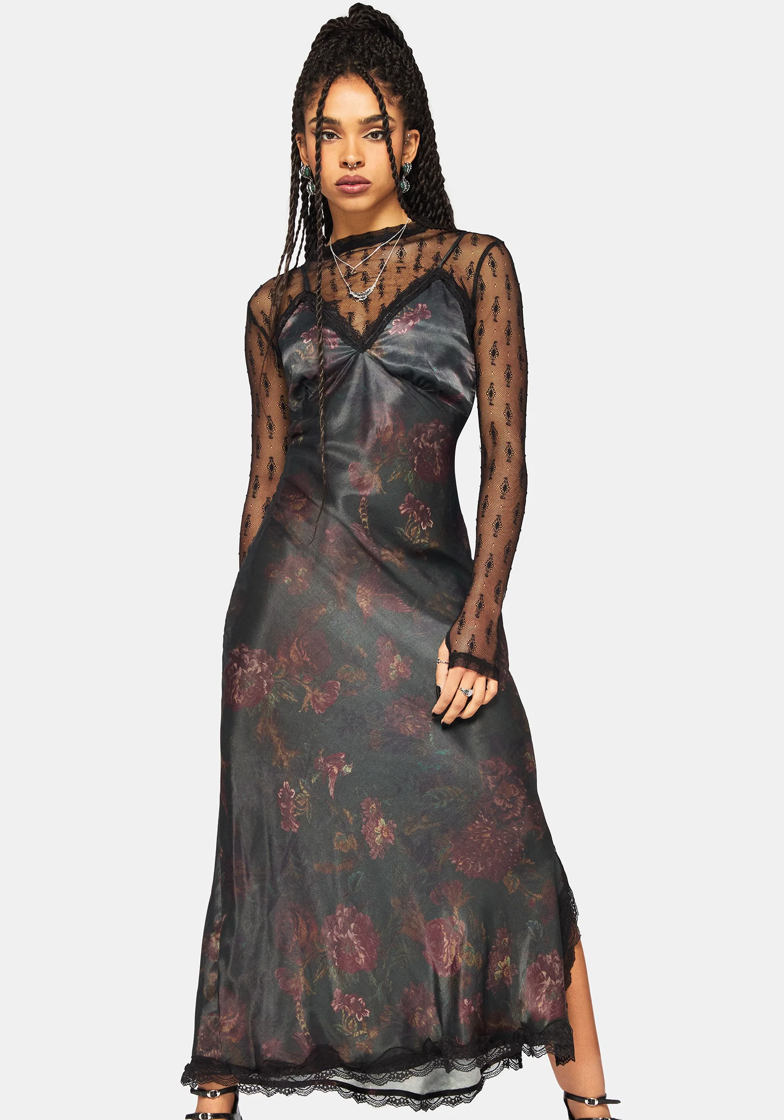 Everbloom Floral Satin Lace Cami Midaxi Dress - Image 4