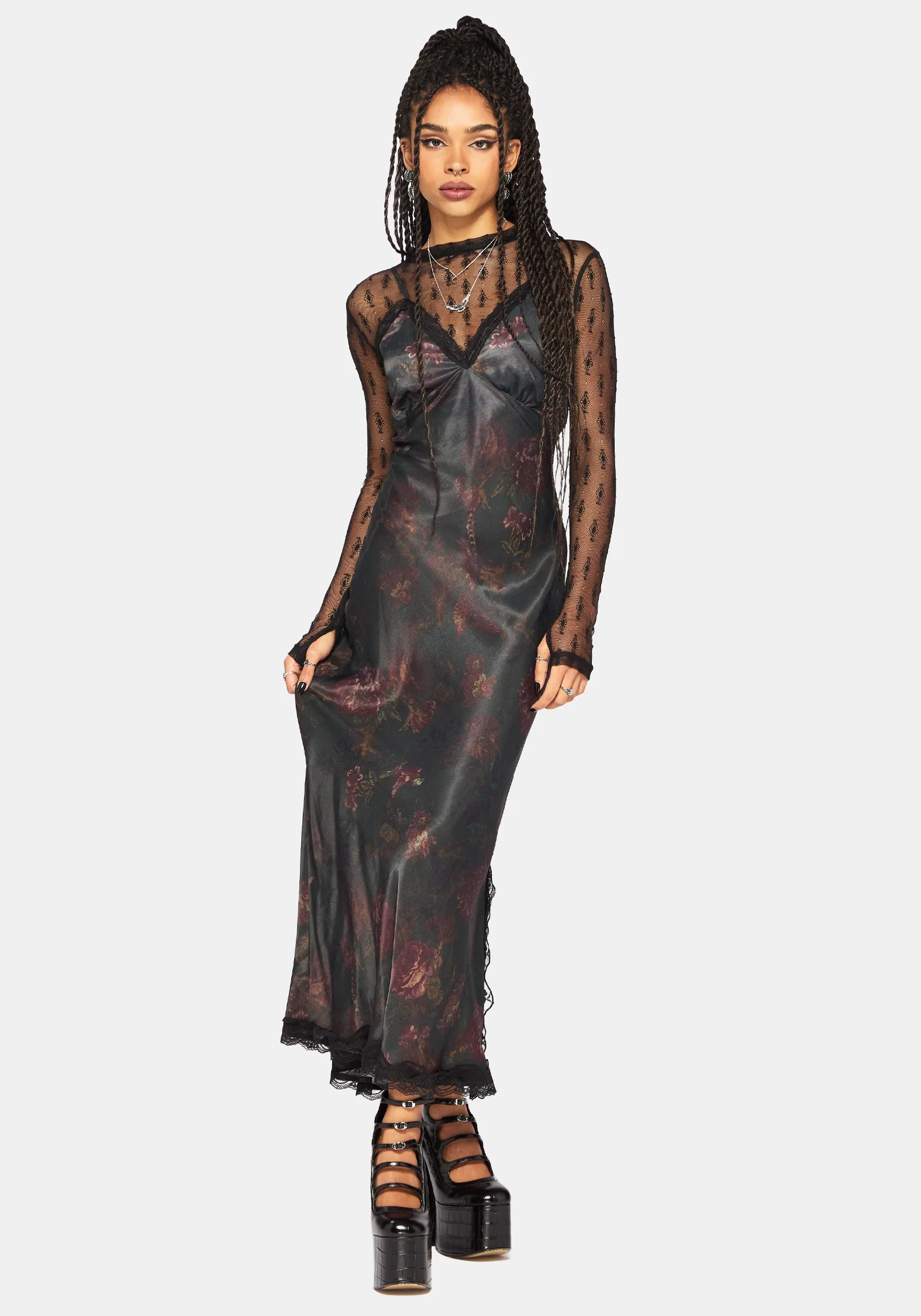 Everbloom Floral Satin Lace Cami Midaxi Dress - Image 6